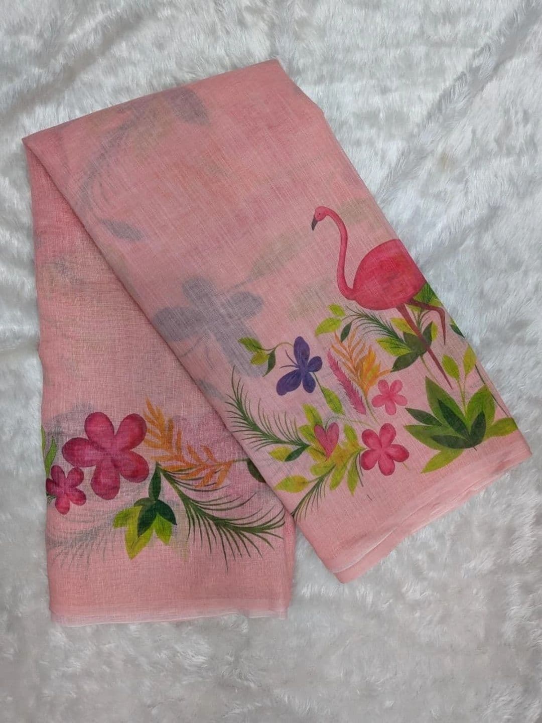 Swaraas Floral Pure Linen Saree thumbnail 4