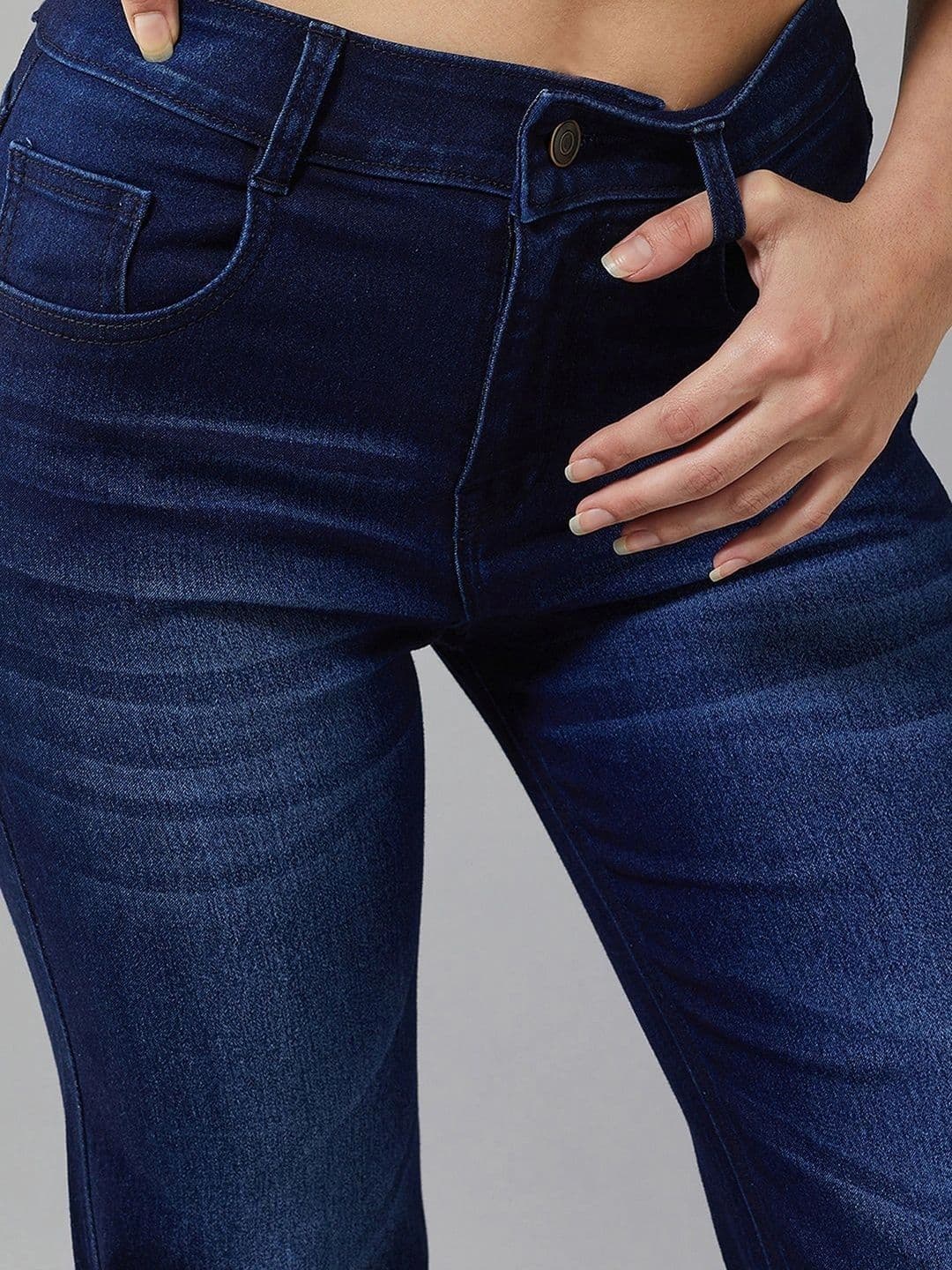 Mast & Harbour Women's Navy blue Bootcut Mid rise Regular Stretchable Denim Jeans thumbnail 3
