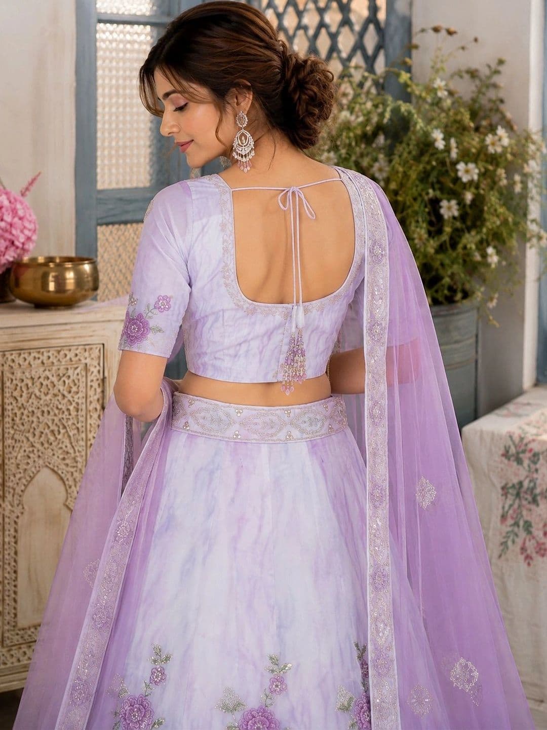 Indi INSIDE Dyed Thread Work Semi-Stitched Lehenga & Unstitched Blouse With Dupatta thumbnail 5