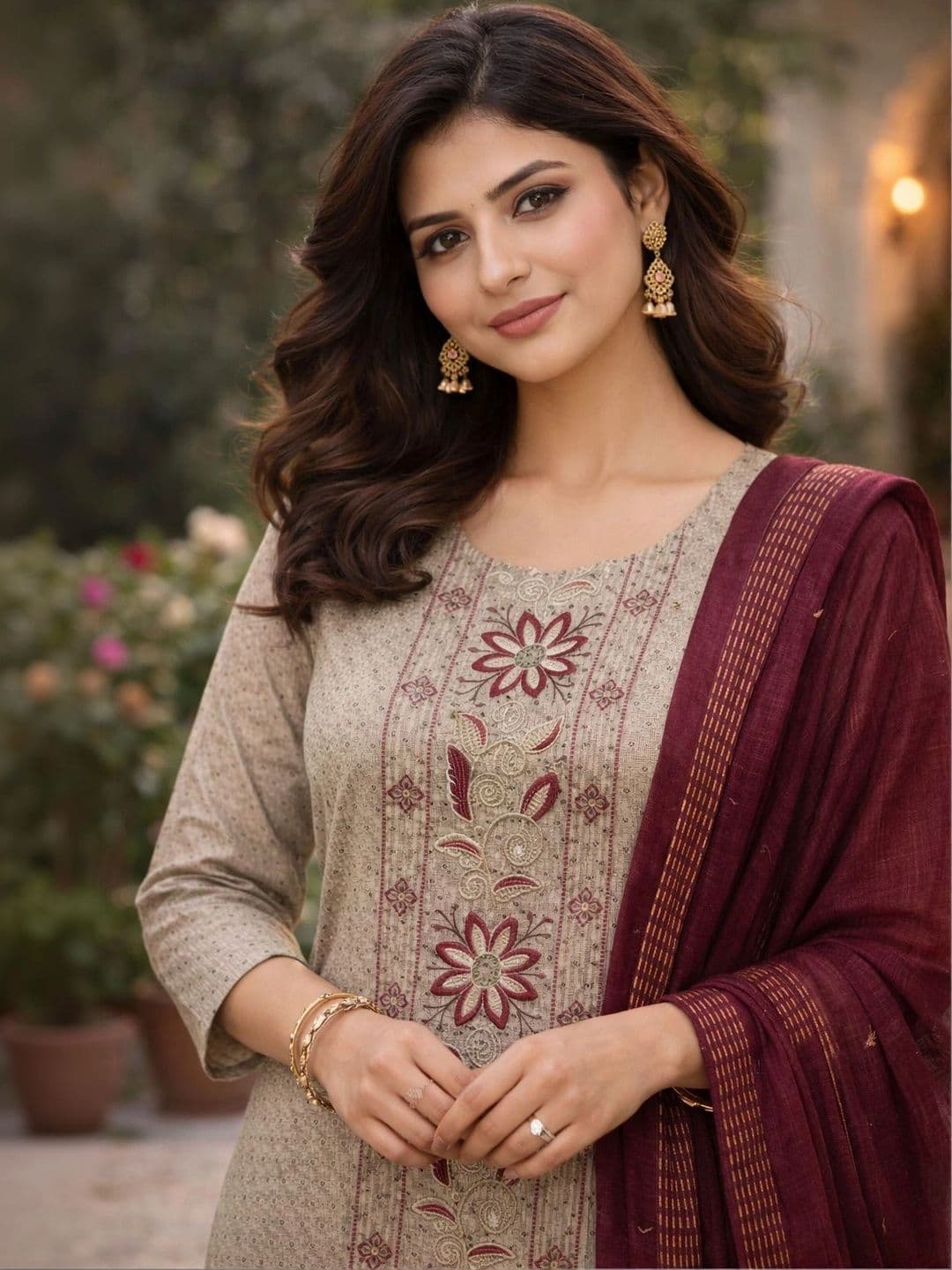 MI Textile Women Ethnic Motifs Embroidered Regular Thread Work Kurta with Trousers & With Dupatta thumbnail 3