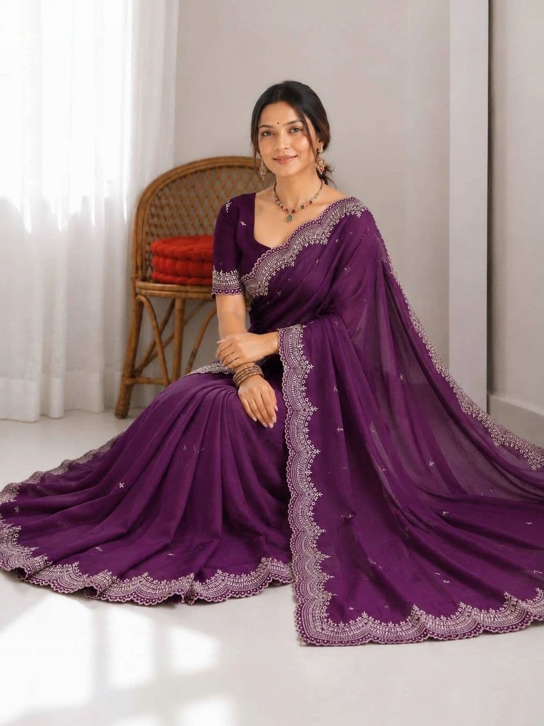 Saanvi Ethnic Motifs Embroidered Poly Georgette Saree thumbnail 2