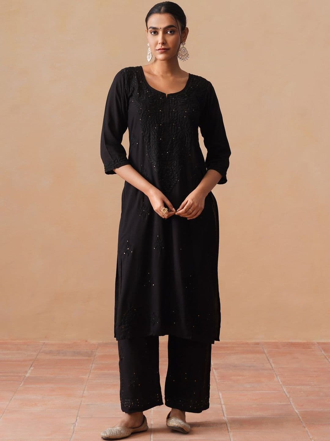 SAZRIKA Ethnic Motifs Embroidered Regular Thread Work Kurta with Palazzos & With Dupatta thumbnail 4