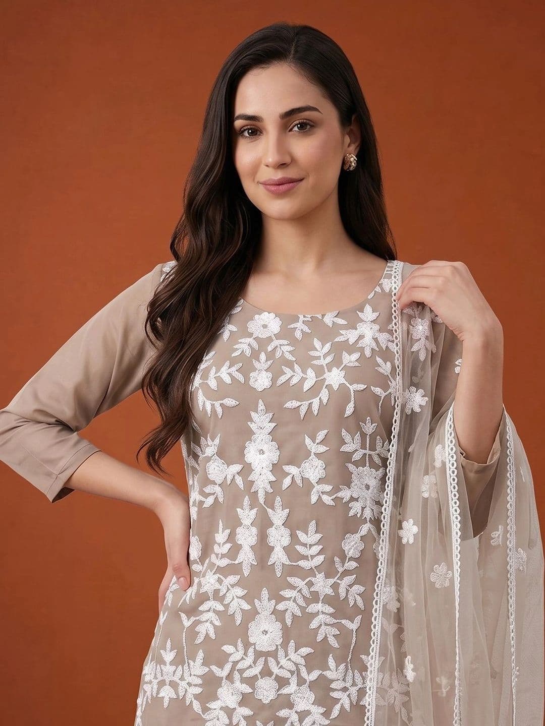SAINOOR Women Ethnic Motifs Embroidered Regular Thread Work Kurta with Trousers & With Dupatta thumbnail 6