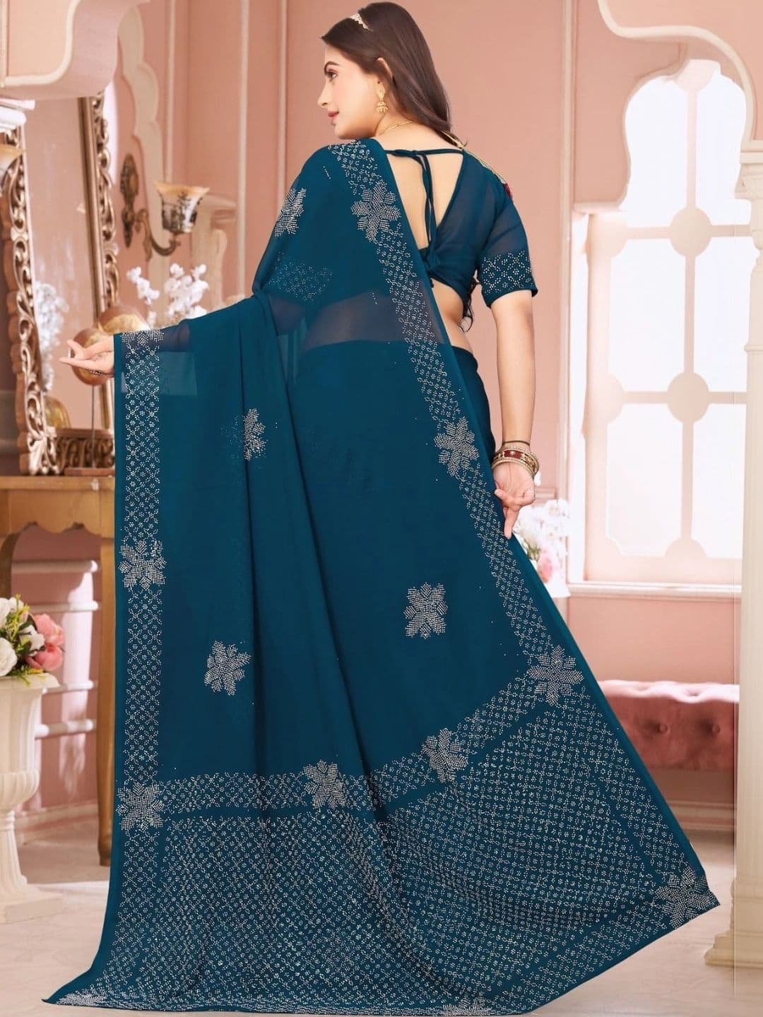 PRANU TRENDS Embellished Poly Chiffon Saree thumbnail 3