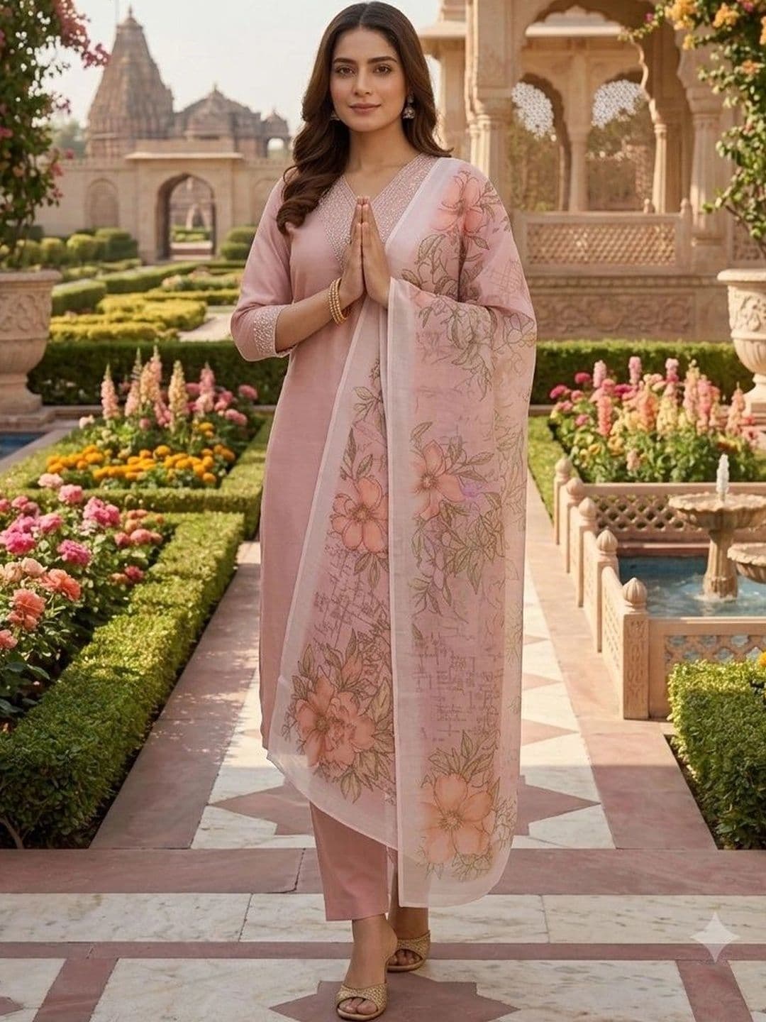 pink and pop Women Floral Regular Thread Work Kurta with Trousers & With Dupatta thumbnail 6