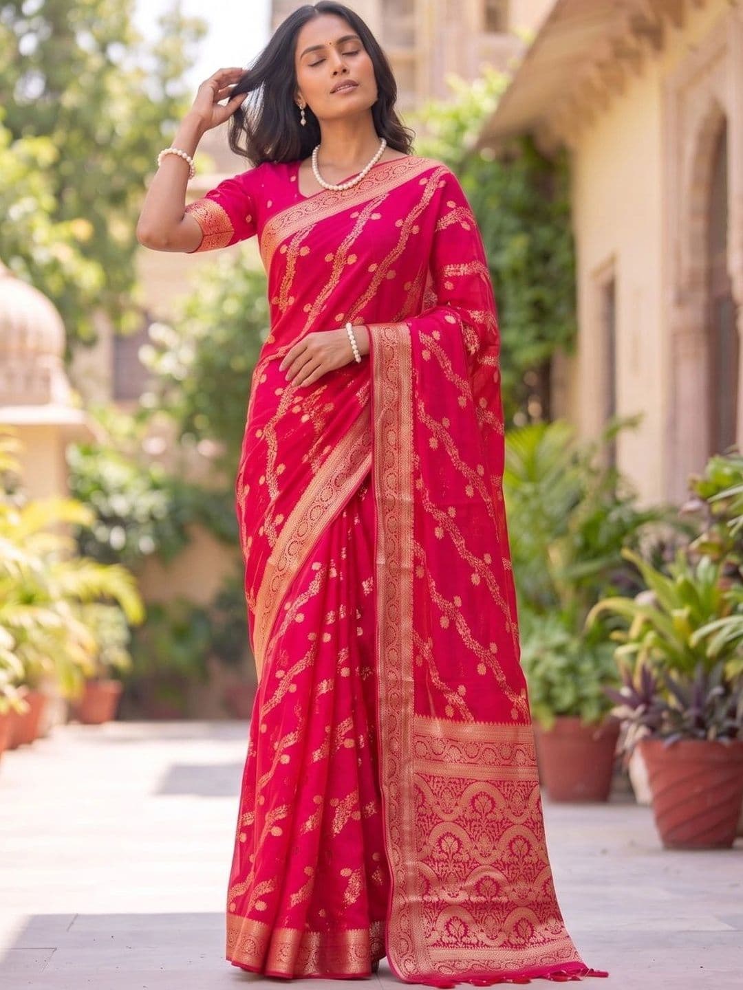 SOURAGYA Paisley Zari Banarasi Saree thumbnail 3