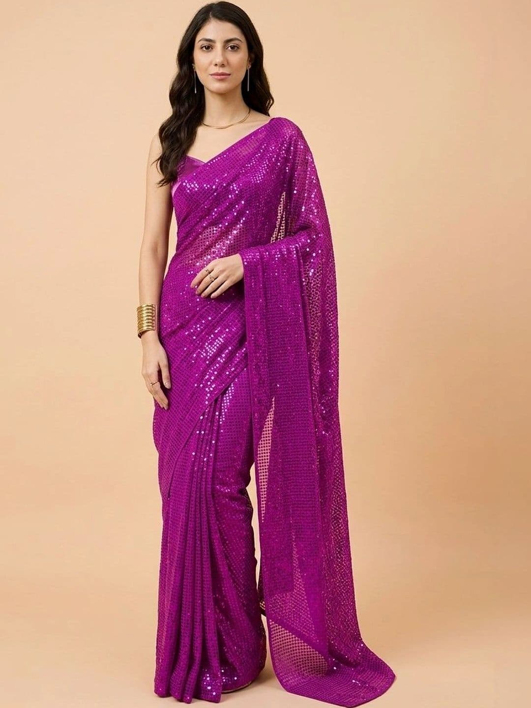 SZN Embellished Sequinned Poly Georgette Designer Saree thumbnail 2
