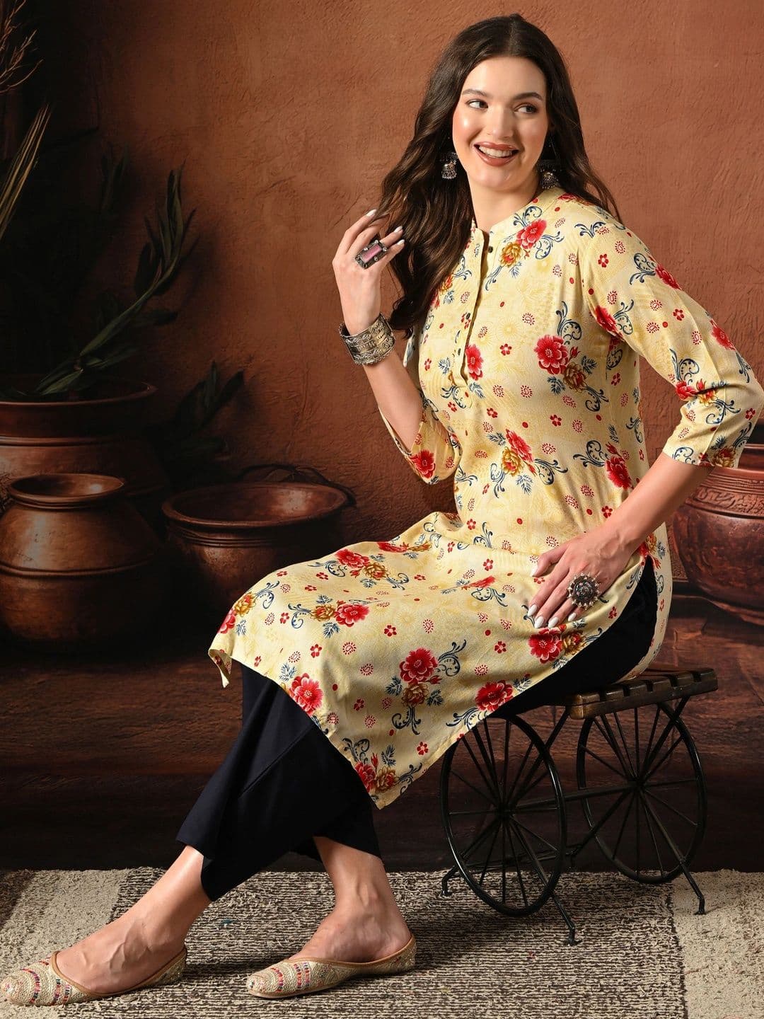 HERE&NOW Women Floral Printed Floral Kurta thumbnail 4