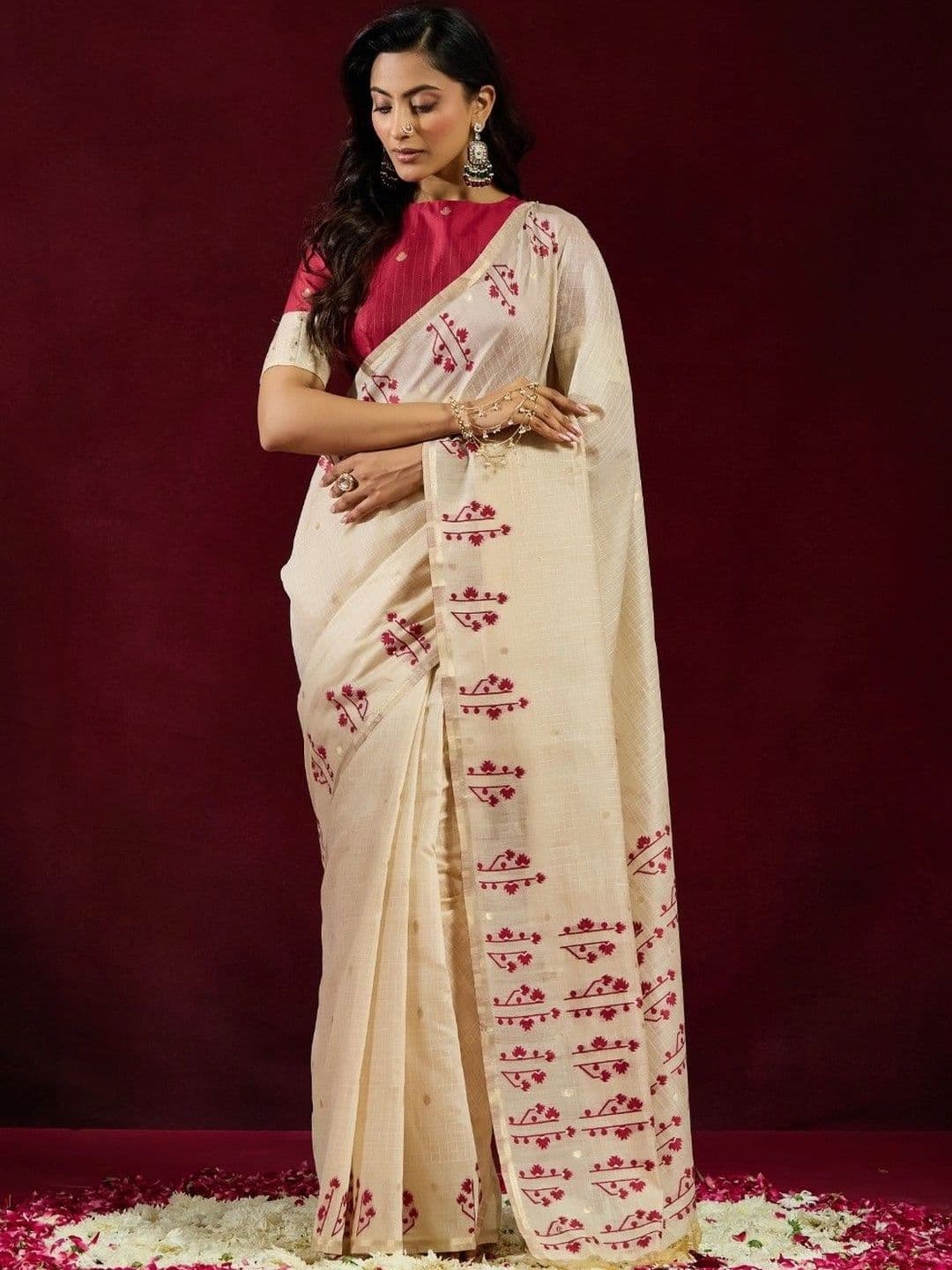 kasee Floral Zari Pure Cotton Designer Saree - view 1