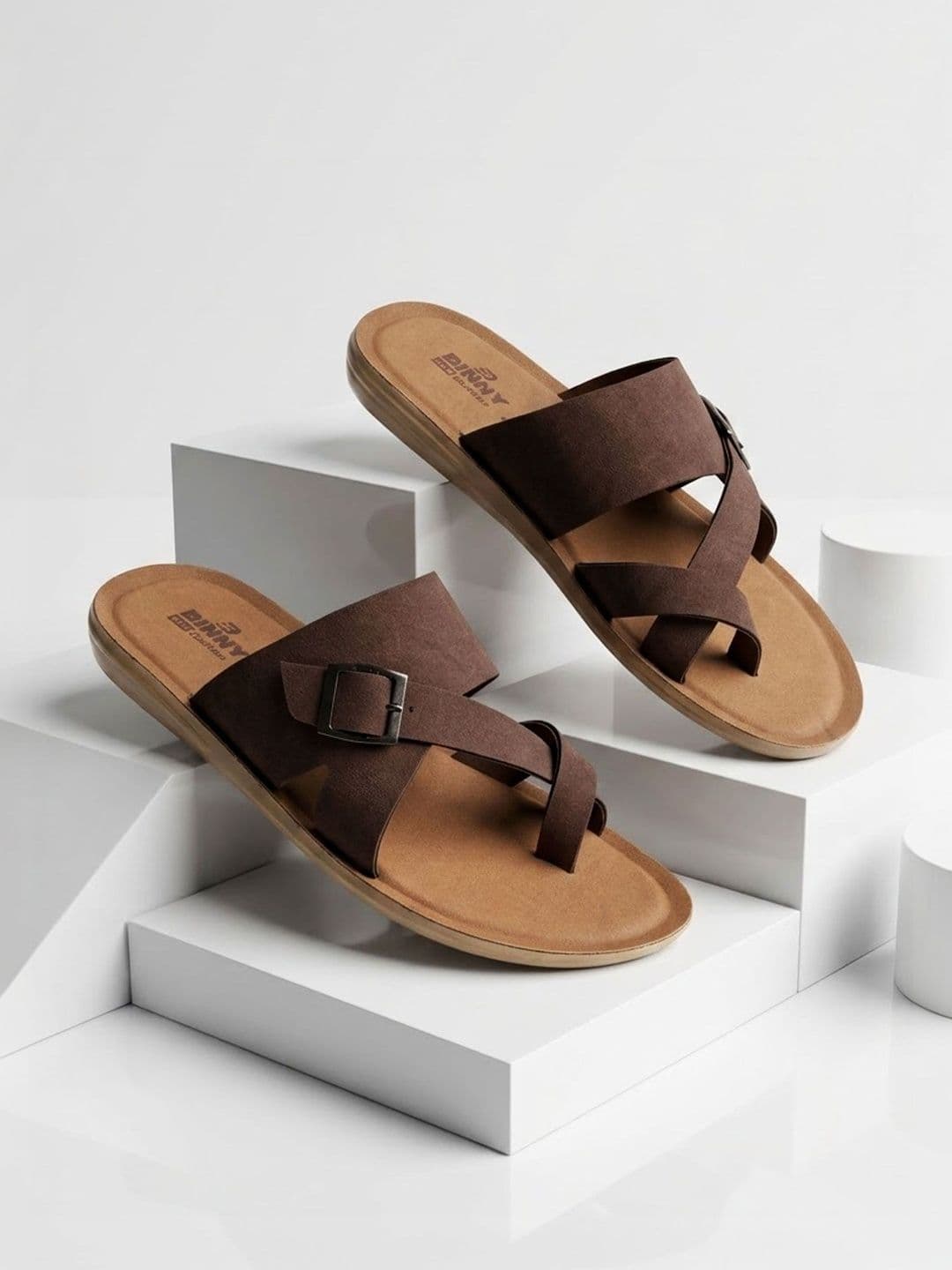 Binny Men Coffee Synthetic Comfort Toe-Ring Sandals With Buckle Strap thumbnail 4