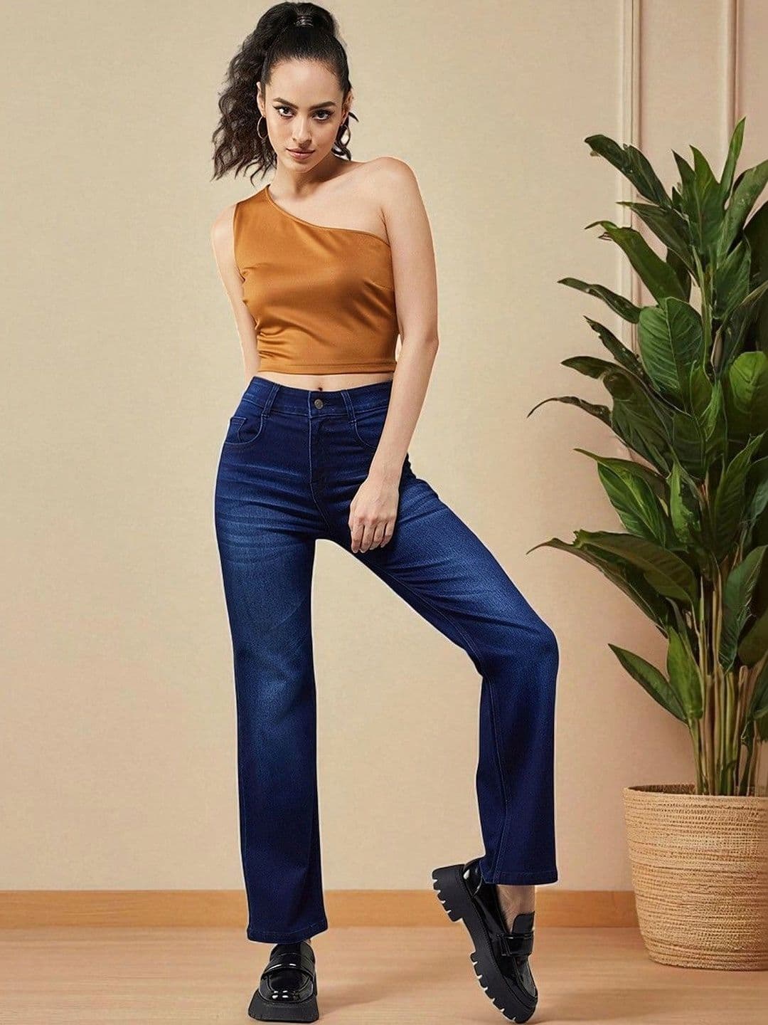 Mast & Harbour Women's Navy blue Bootcut Mid rise Regular Stretchable Denim Jeans - view 1