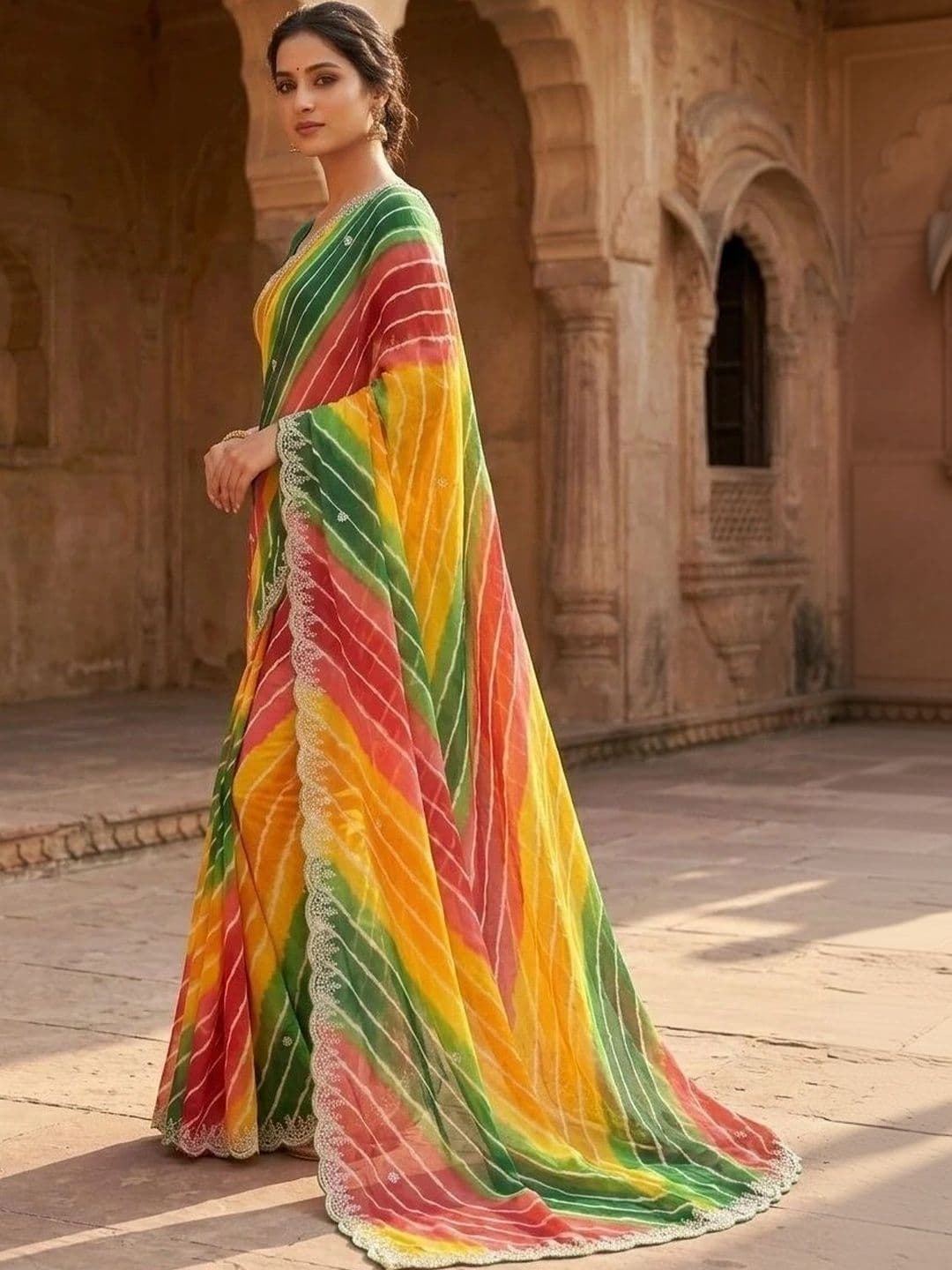 Textile Mantra Leheriya Embroidered Poly Georgette Saree thumbnail 4