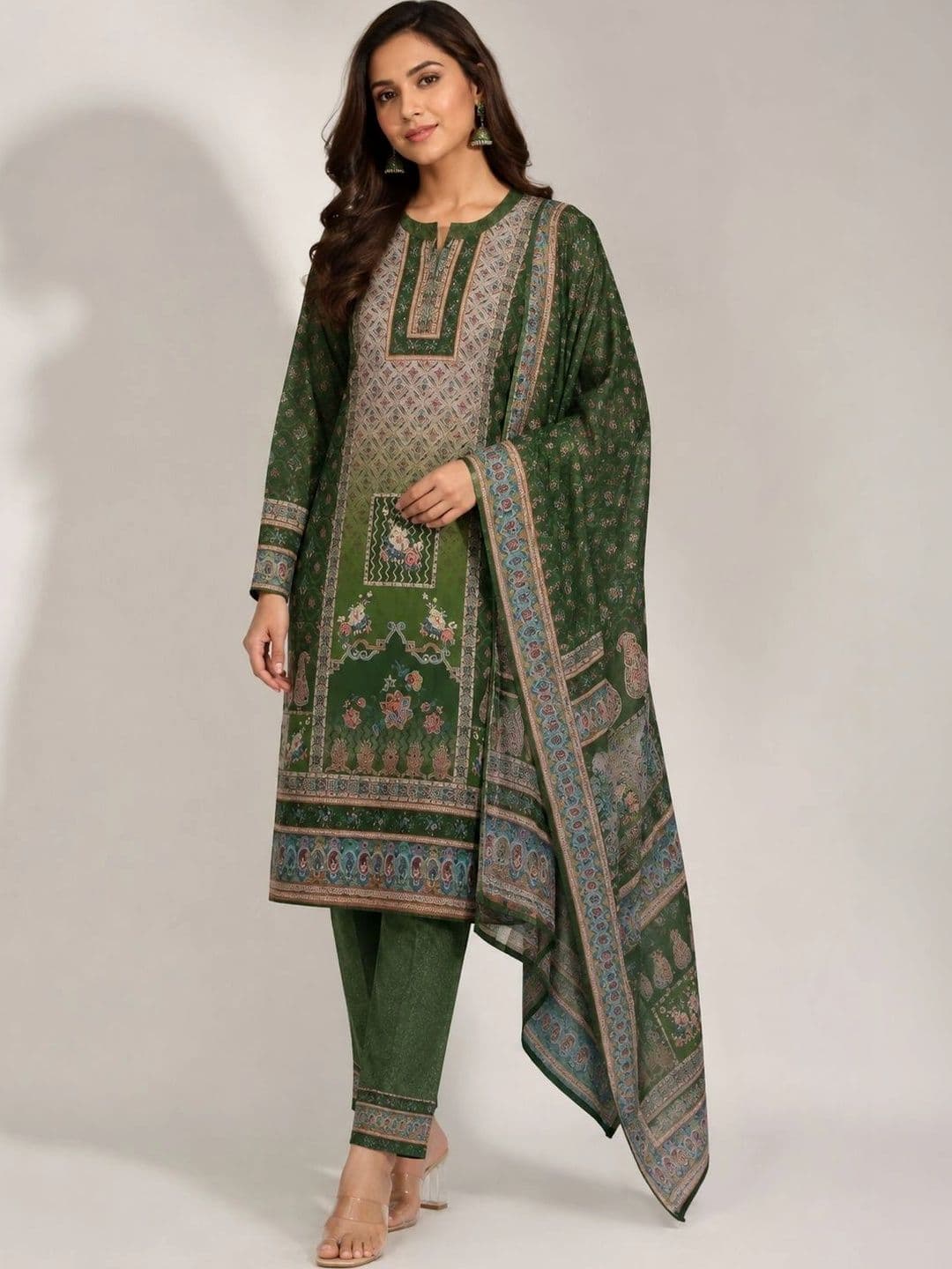 Wool's Kart Women Ethnic Motifs Printed Regular Kurta with Trousers & With Dupatta - view 1