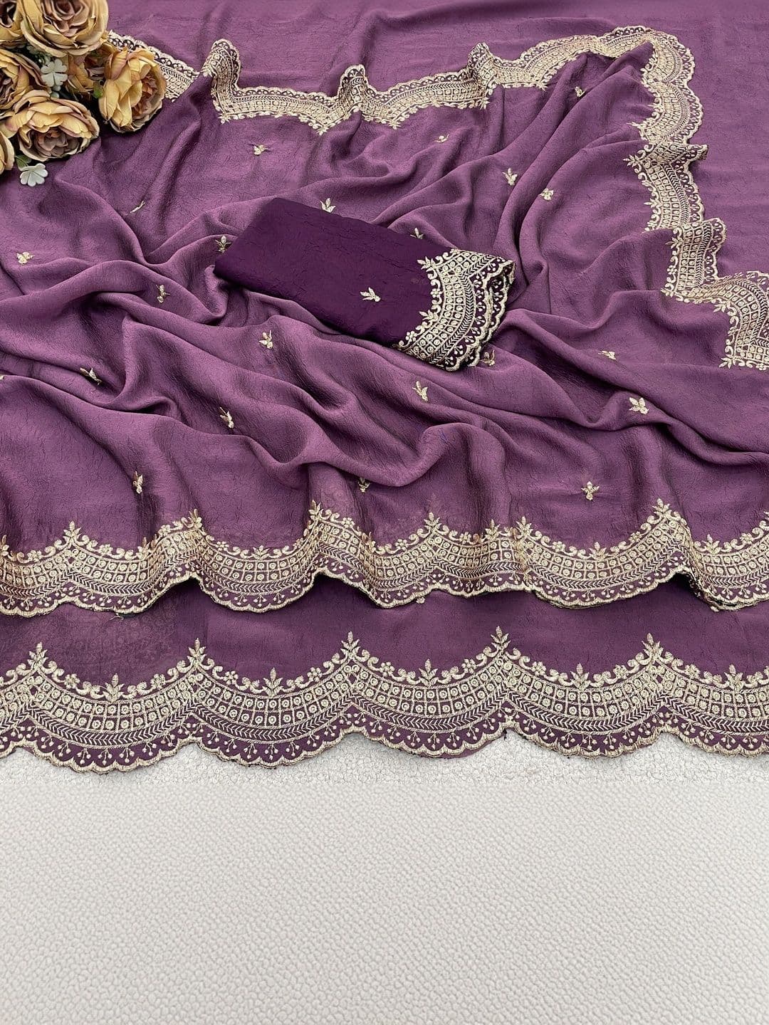 Vastra Drape Ethnic Motifs Embroidered Poly Georgette Saree thumbnail 2