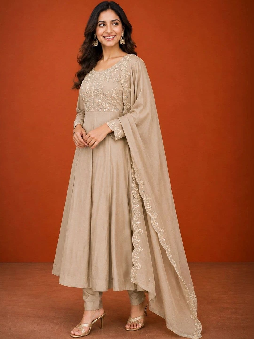 SAINOOR Women Ethnic Motifs Embroidered Empire Thread Work Kurta with Churidar & With Dupatta thumbnail 4