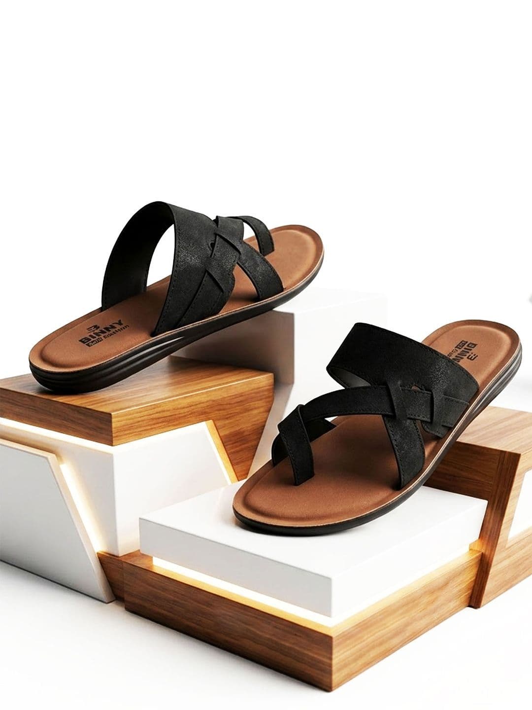 Binny Men Black Synthetic Comfort Toe-Ring Sandals With Cross-Strap Design thumbnail 7