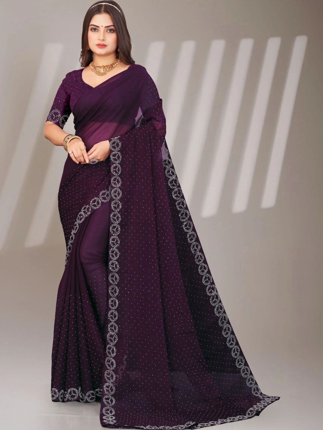 PRANU TRENDS Embellished Poly Chiffon Saree - view 1