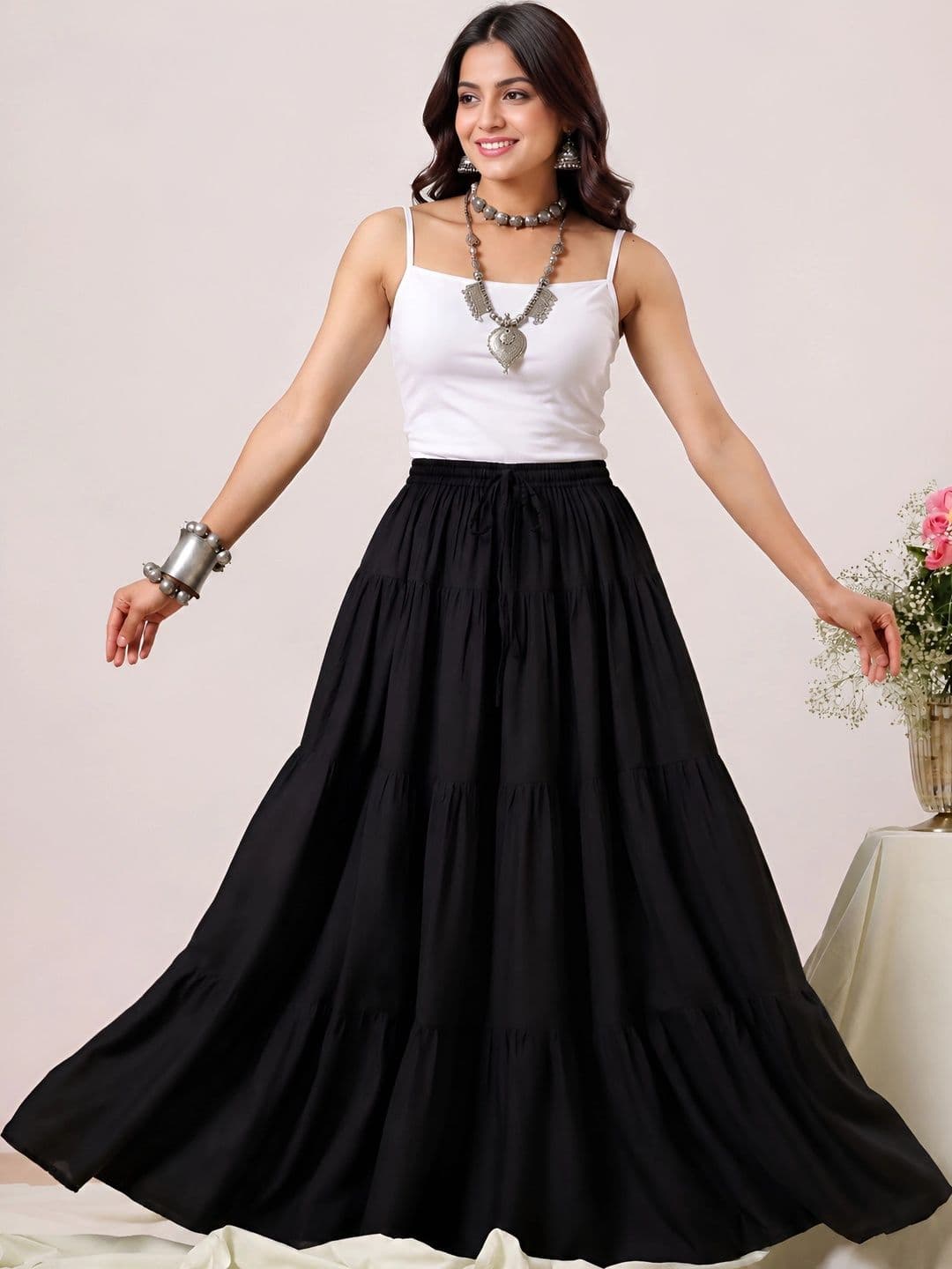 HARAYE Women Tiered Maxi Flared Skirt - view 1