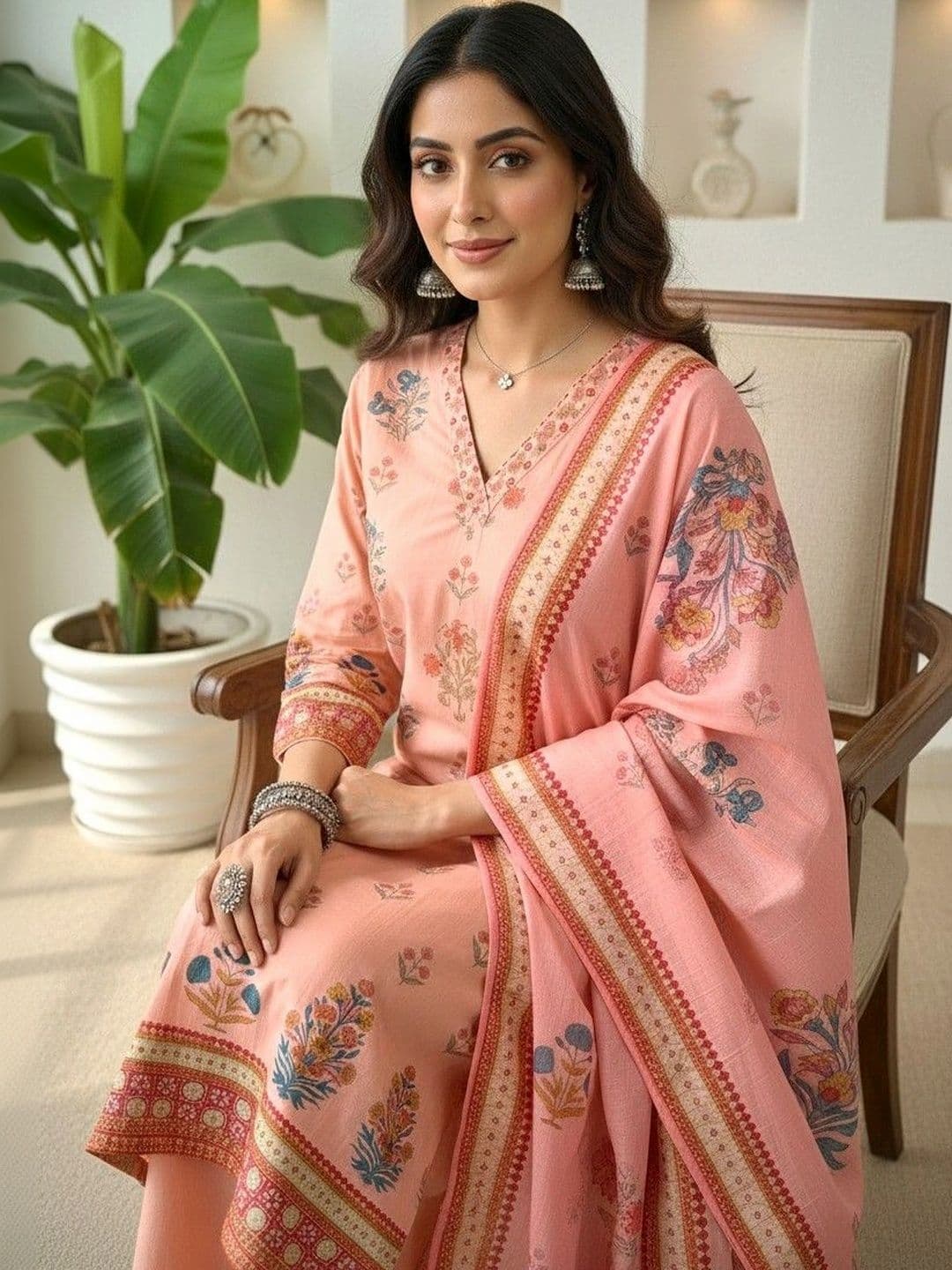 Anouk Women Ethnic Motifs Printed Regular Pure Cotton Kurta with Palazzos & With Dupatta thumbnail 3