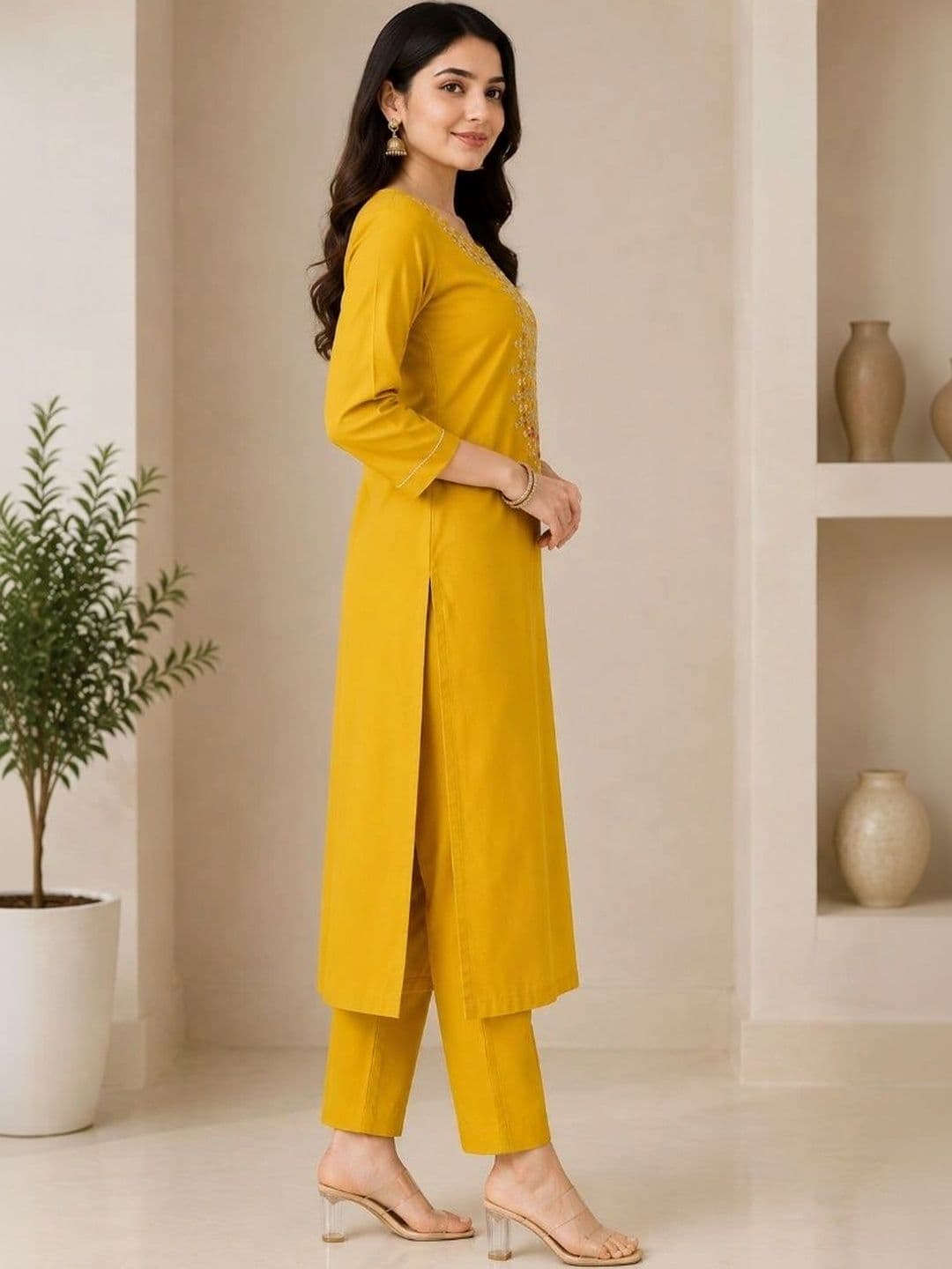 SAVYO Women Ethnic Motifs Embroidered Regular Thread Work Kurta with Trousers thumbnail 2