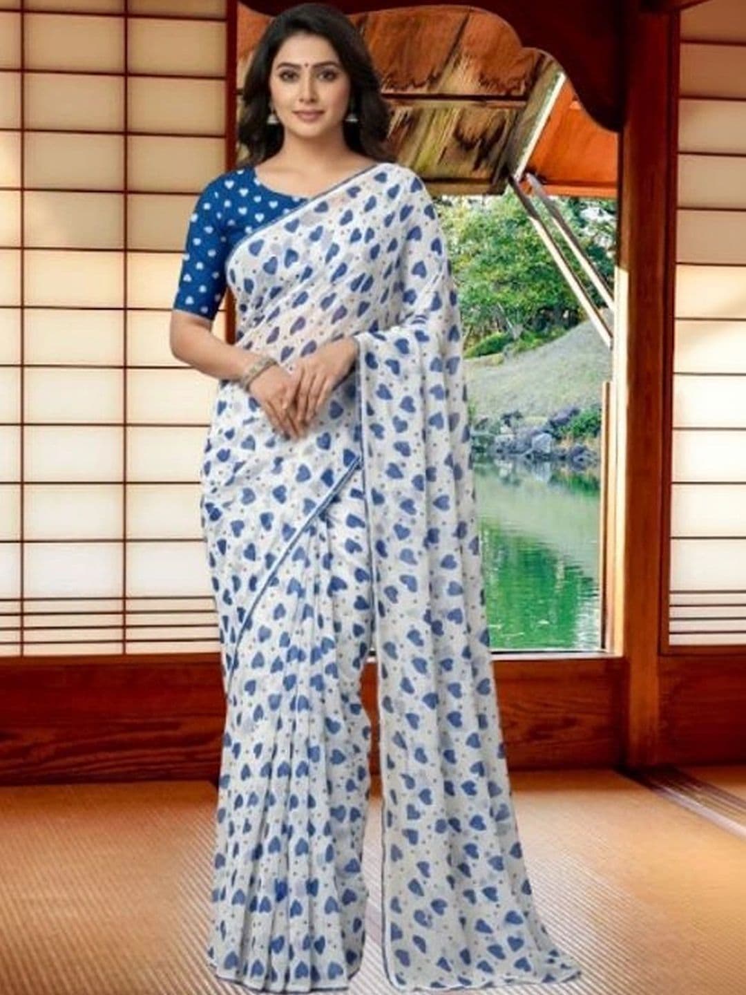 PRANU TRENDS Poly Georgette Saree - view 1