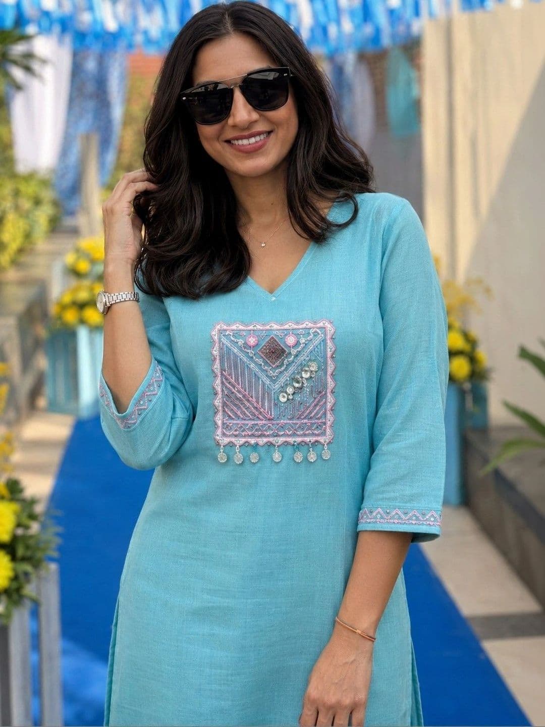 Moda Rapido Women Ethnic Motifs Embroidered Regular Sequinned Kurta with Palazzos thumbnail 5