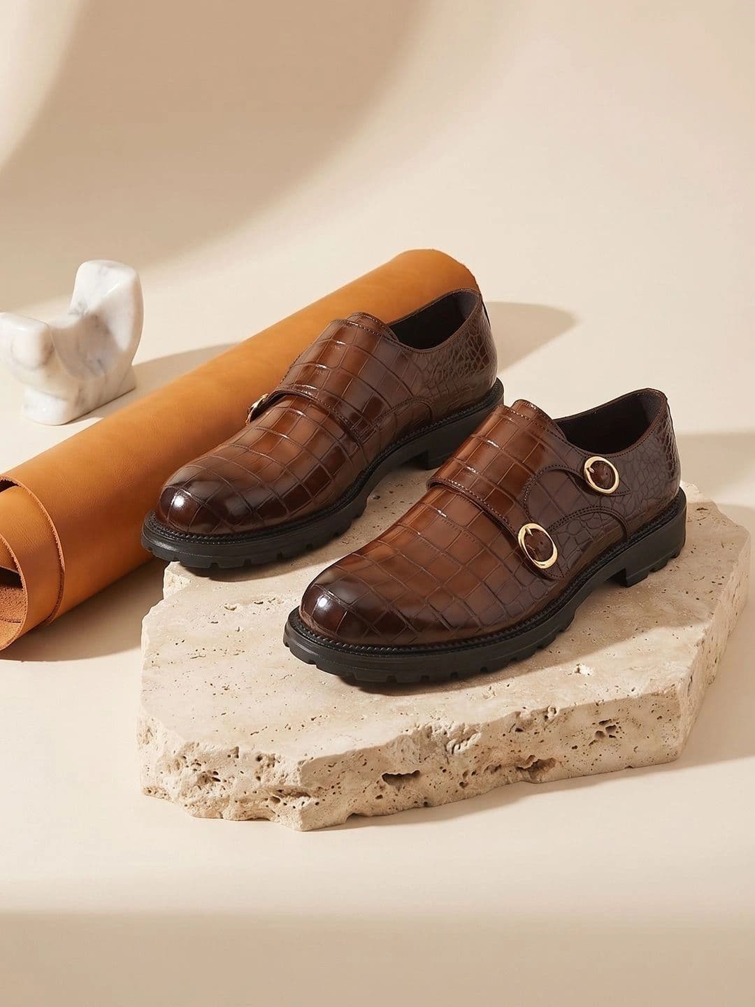 House of Pataudi Men Textured Formal Monk Shoes thumbnail 4