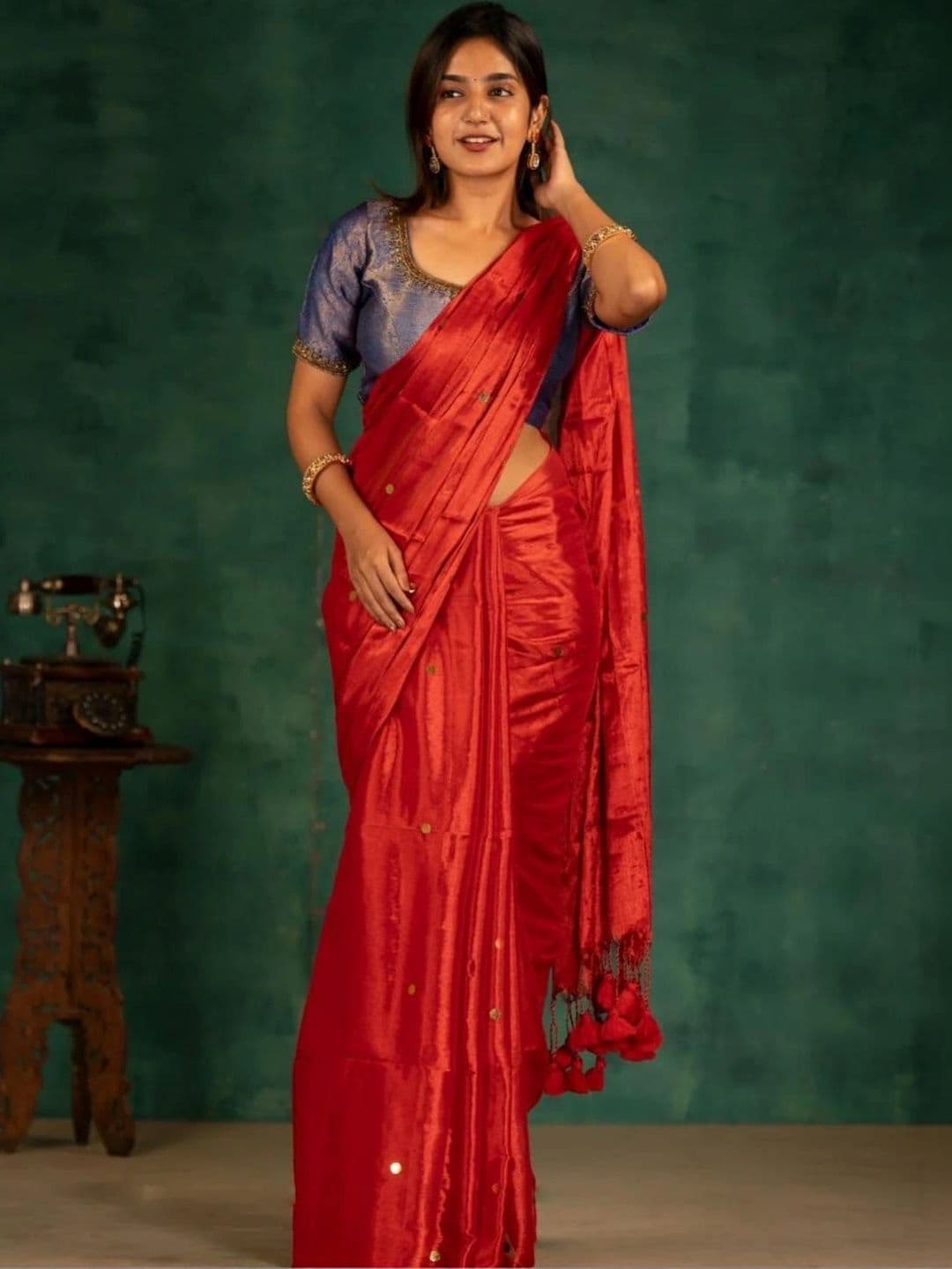 all about you Ethnic Motifs Sequinned Tissue Chanderi Saree - view 1
