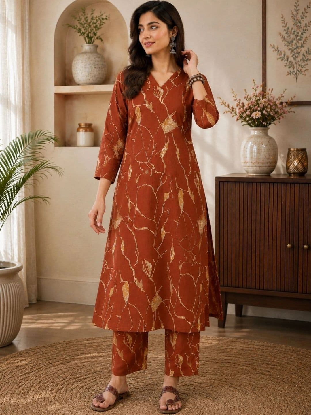 Anouk Women Printed Regular Pure Cotton Kurta with Trousers thumbnail 2