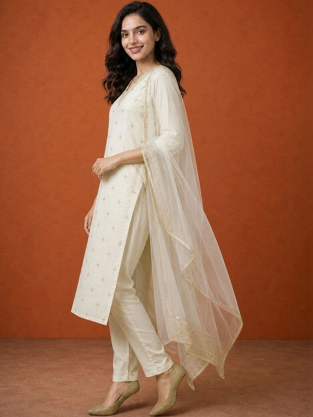 SAINOOR Women Ethnic Motifs Embroidered Regular Kurta with Trousers & With Dupatta thumbnail 4