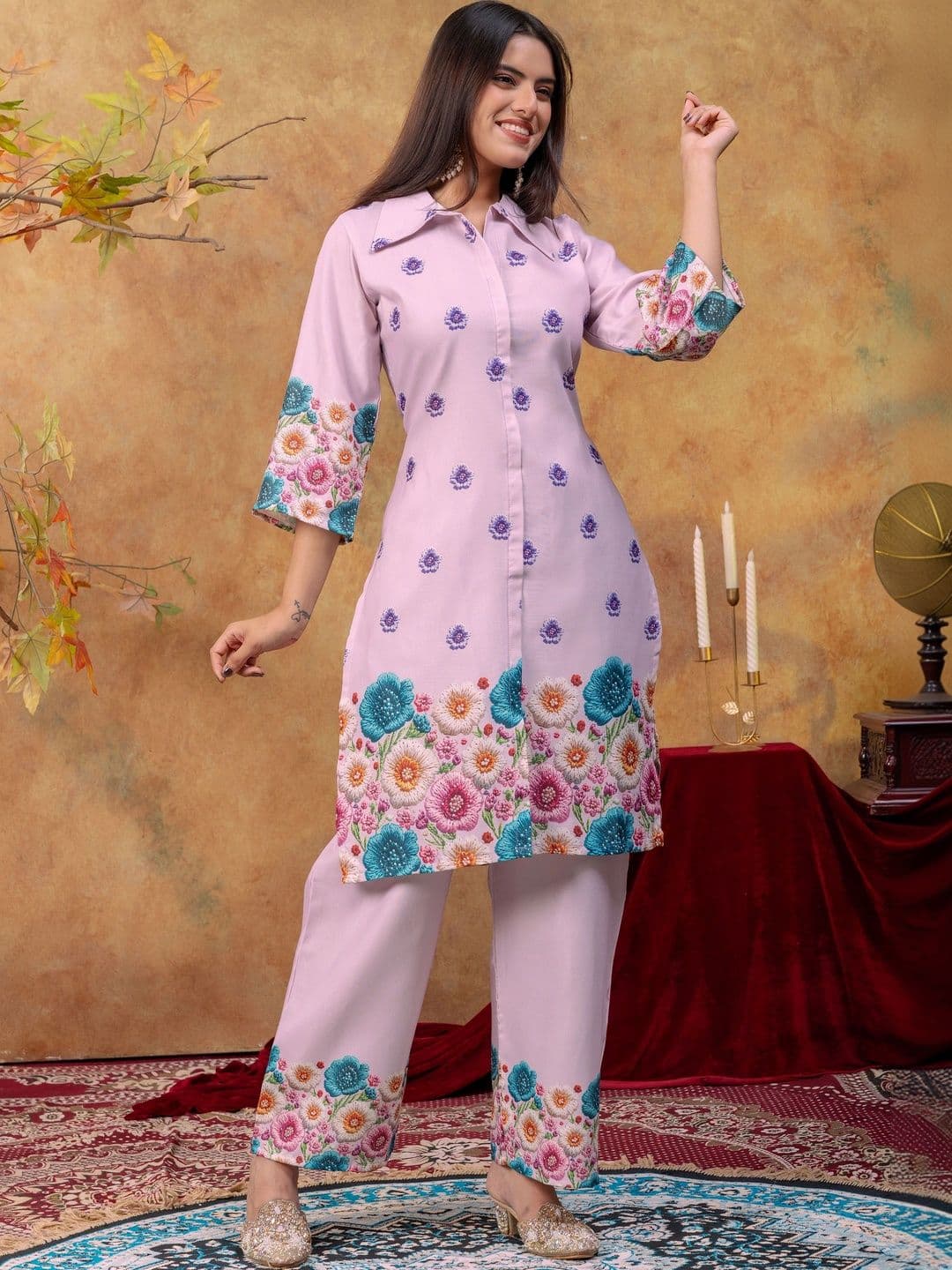 SAINOOR Women Floral Printed Regular Pure Cotton Kurta with Palazzos - view 1