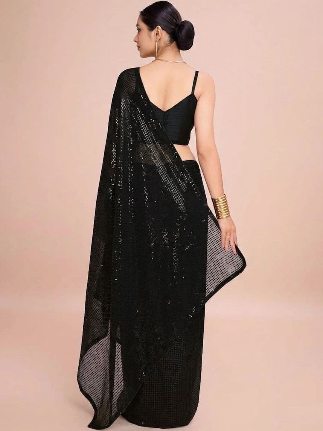 SZN Embellished Sequinned Poly Georgette Designer Saree thumbnail 4
