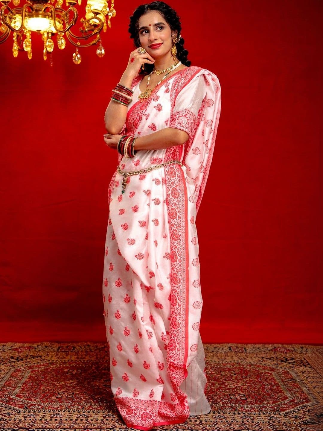 Satrani Zari Silk Woven Baluchari Saree with Matching Blouse Piece thumbnail 3