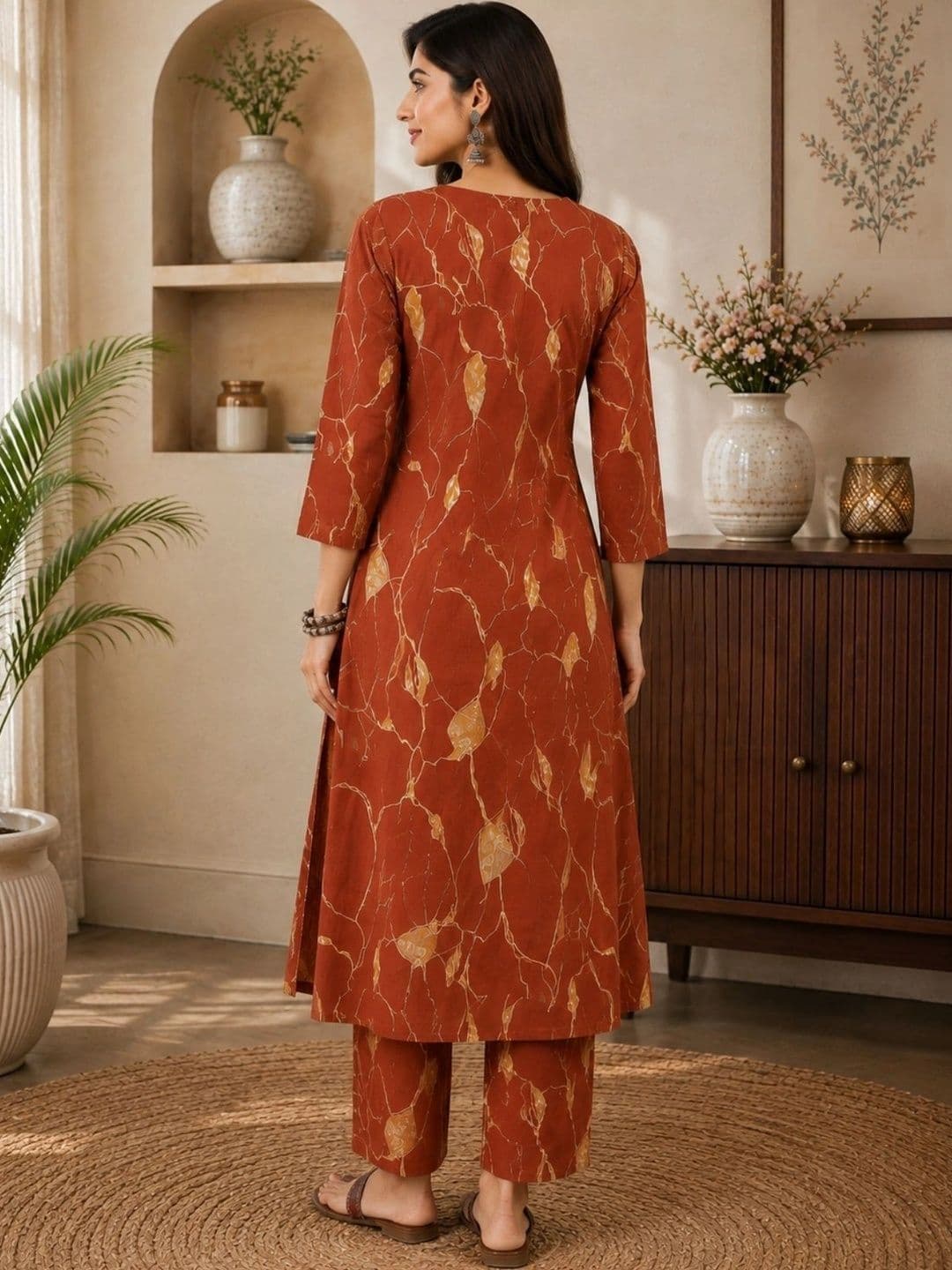 Anouk Women Printed Regular Pure Cotton Kurta with Trousers thumbnail 3