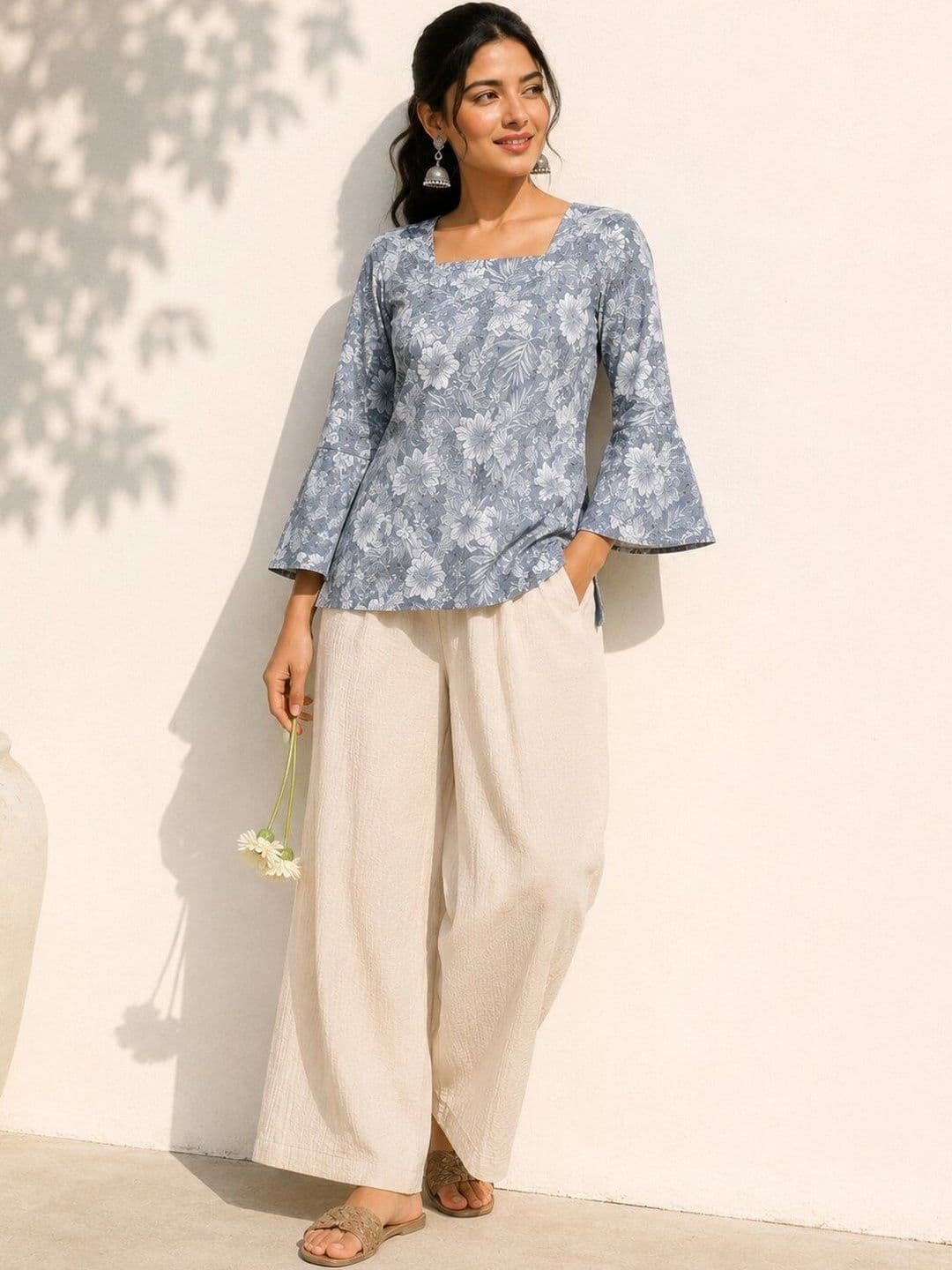 Purnova Women Floral Printed Flared Sleeves Floral Kurta - view 1