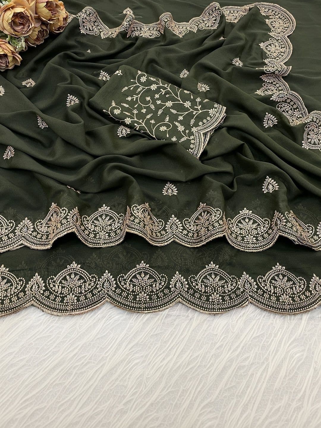 Vastra Drape Embellished Embroidered Poly Georgette Saree thumbnail 5