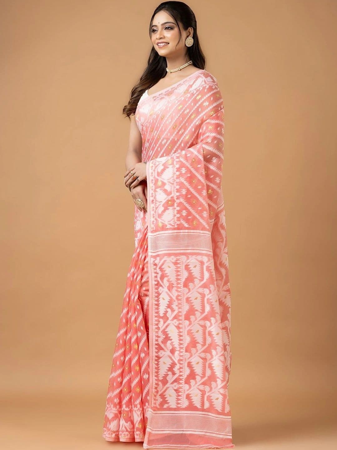 Kosh Ethnics Woven Design Zari Pure Cotton Jamdani Saree thumbnail 3