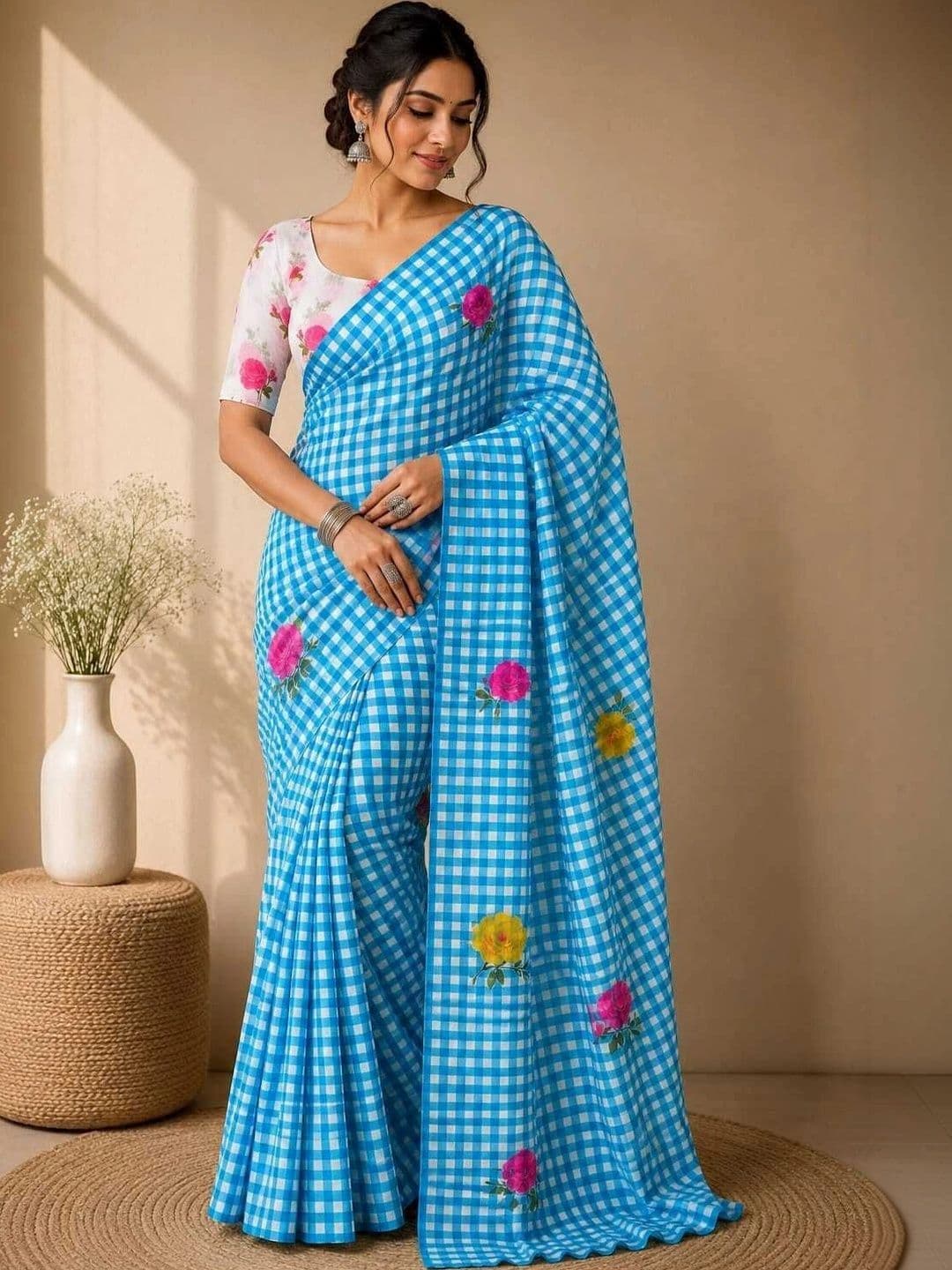 Fashion Mantra Floral Linen Blend Saree - view 1