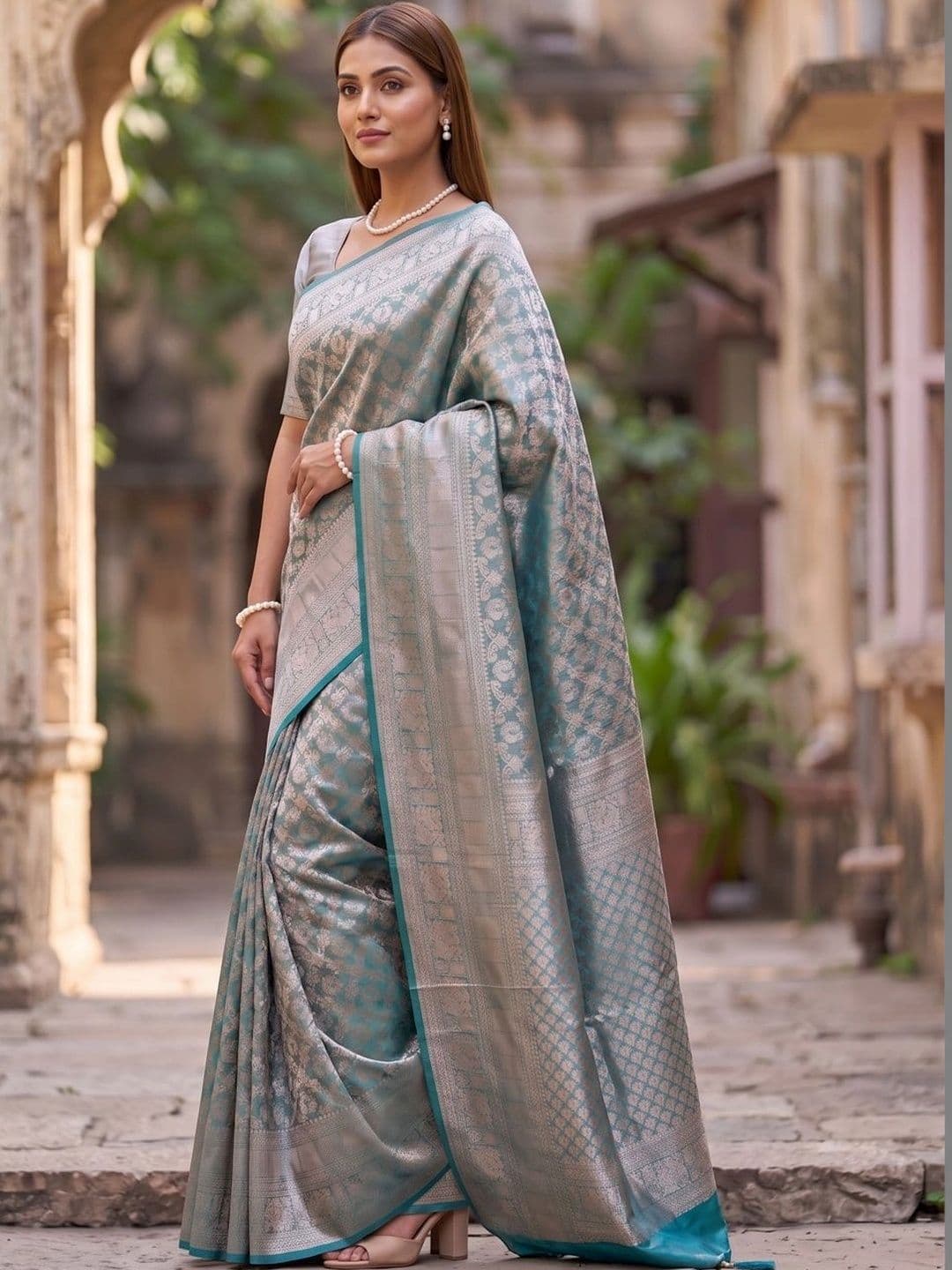 SOURAGYA Woven Design Zari Silk Blend Banarasi Saree thumbnail 5