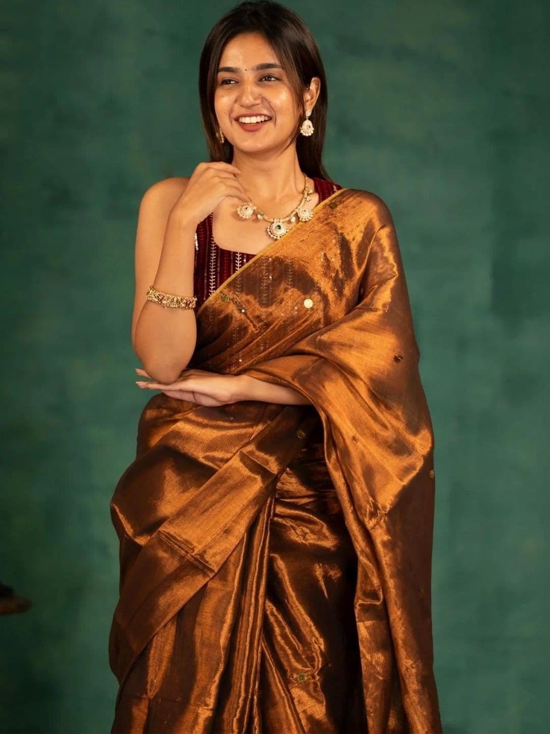 Sangria Ethnic Motifs Sequinned Tissue Chanderi Saree thumbnail 4