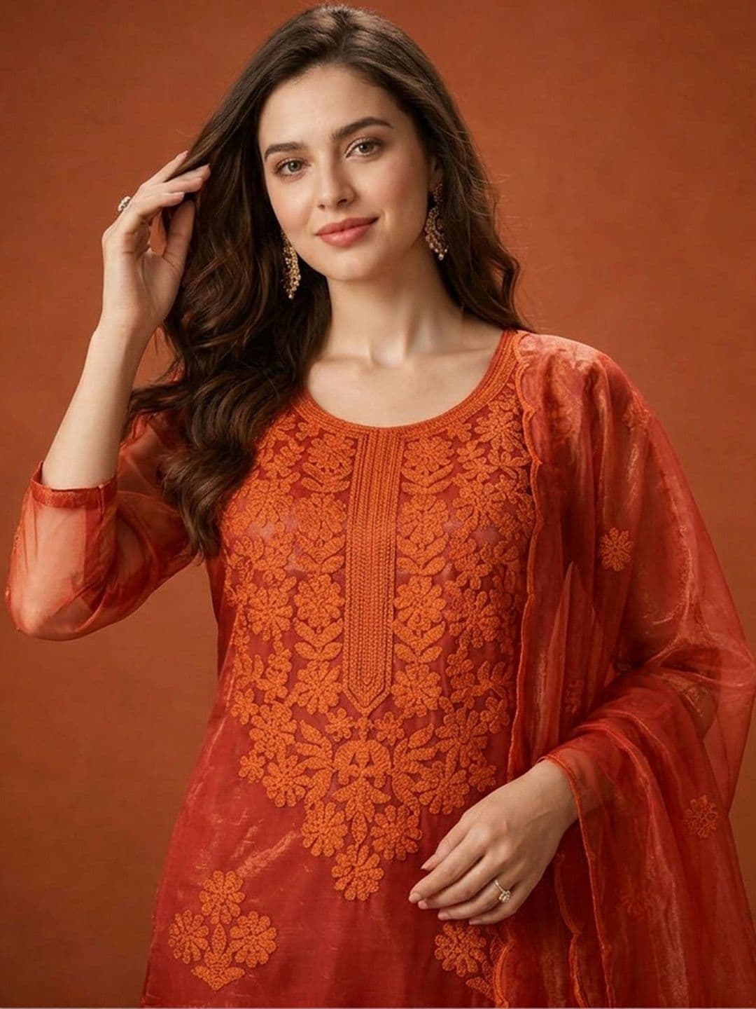 SAINOOR Women Ethnic Motifs Embroidered Regular Thread Work Kurta with Trousers & With Dupatta thumbnail 7