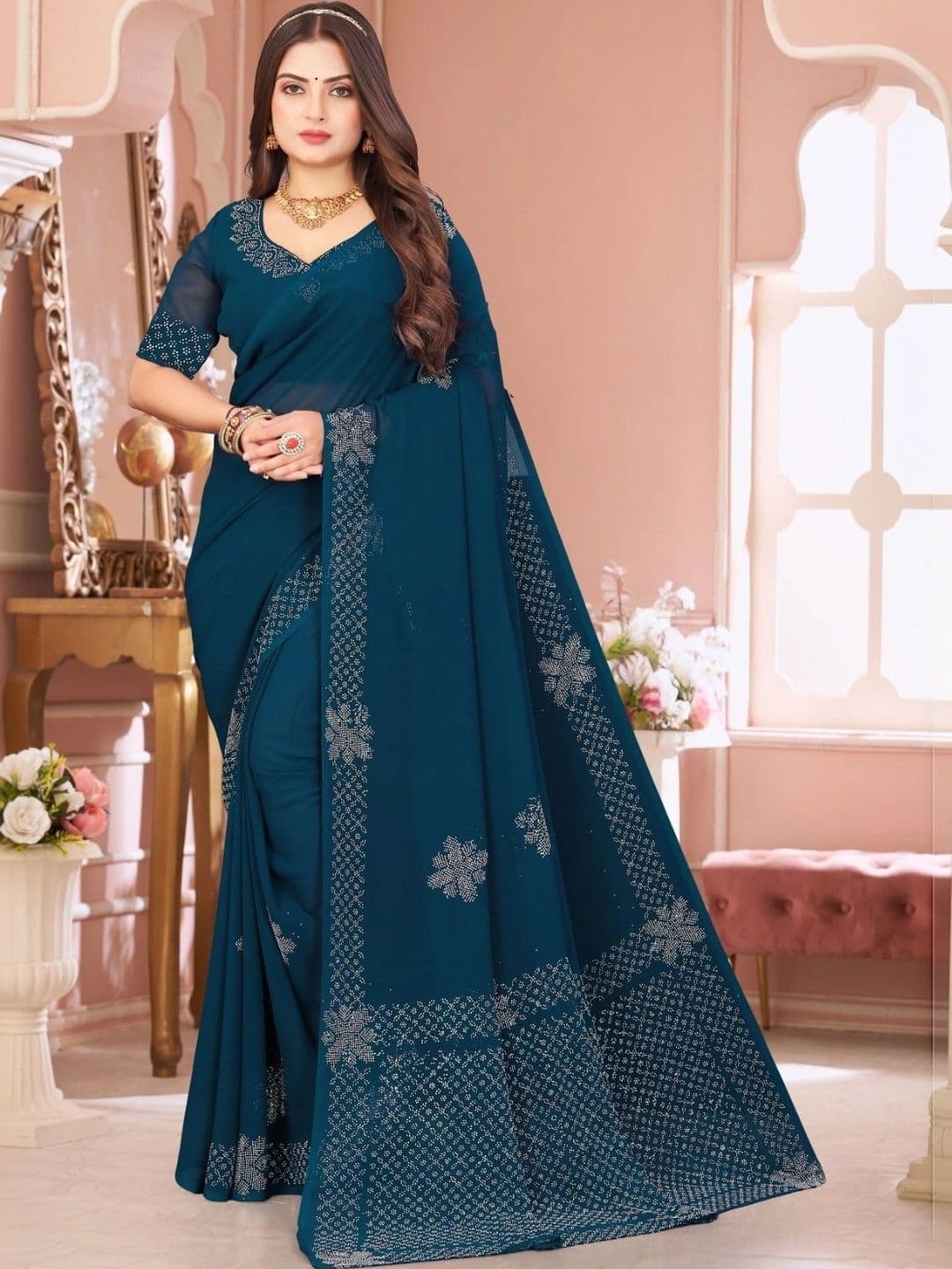 Textile Mantra Embellished Poly Chiffon Saree - view 1