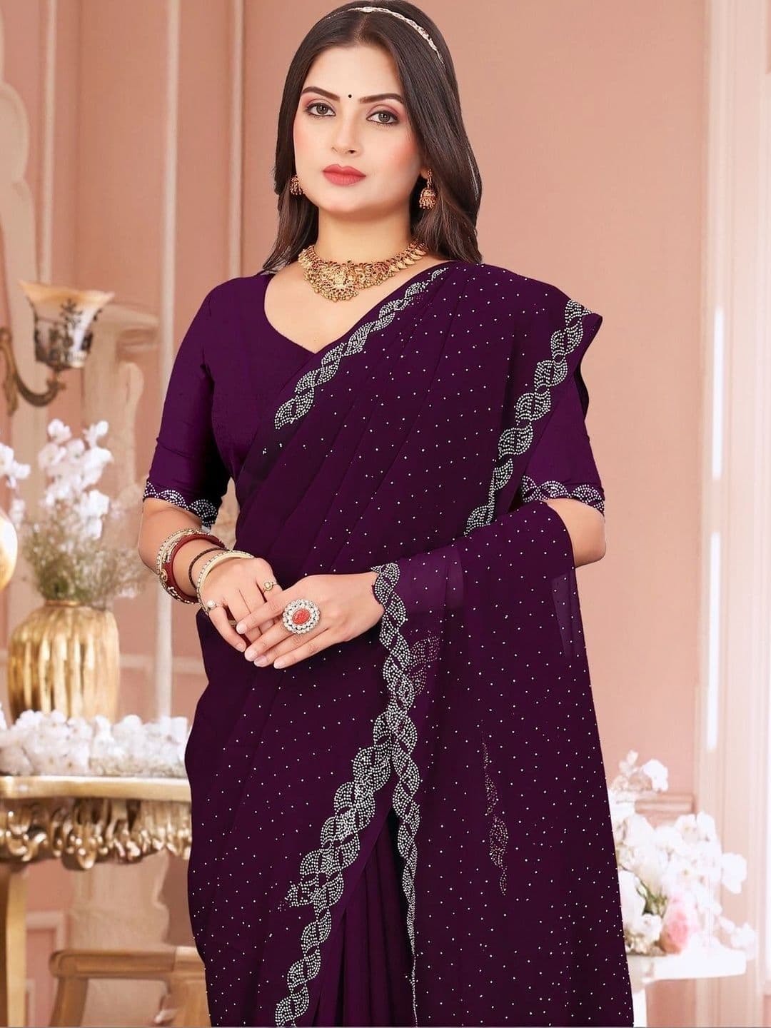 Textile Mantra Embellished Poly Chiffon Saree thumbnail 4