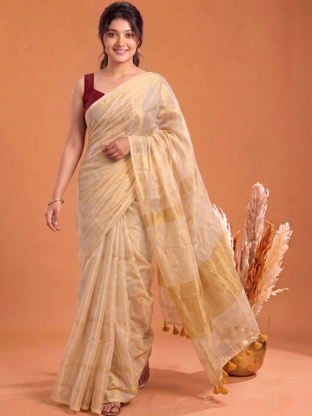 KALINI Women Woven Design Zari Pure Cotton Saree thumbnail 5