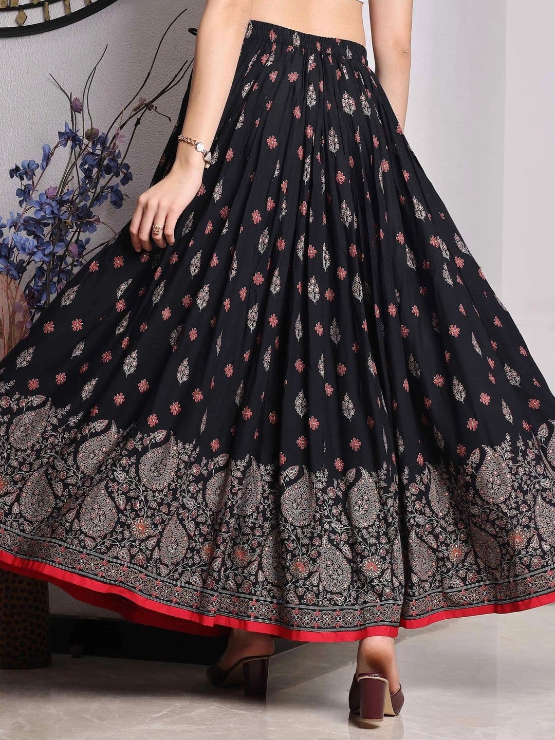 YANAMORA Women Paisley Maxi Flared Skirt thumbnail 6