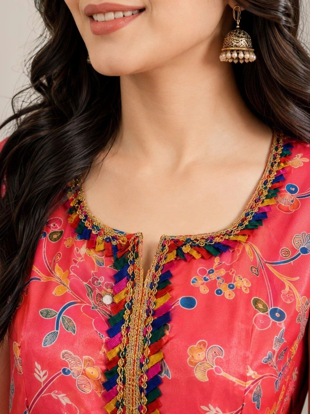EELIKA Women Floral Printed Regular Thread Work Kurta with Trousers thumbnail 5