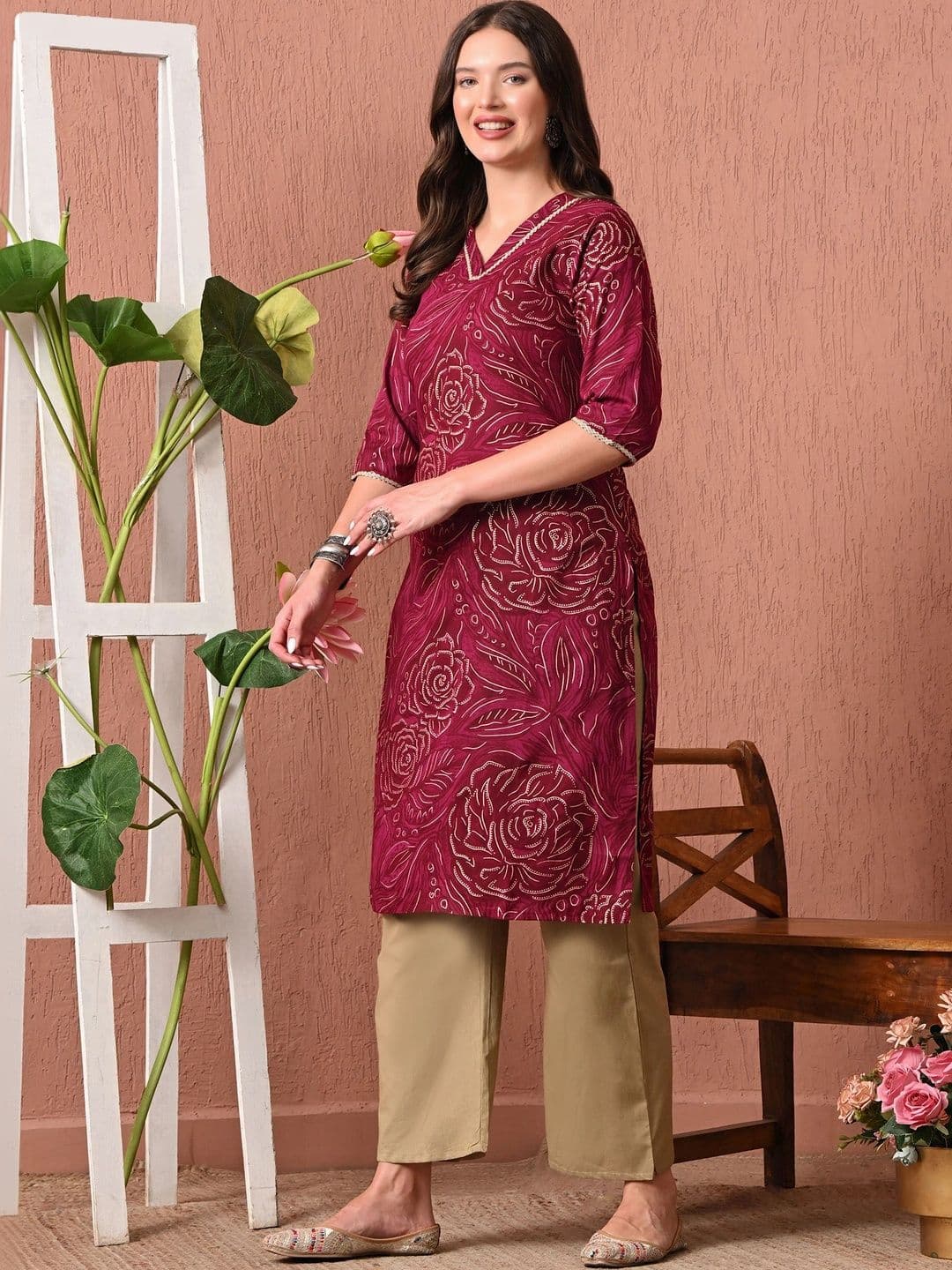 HERE&NOW Women Floral Printed Floral Kurta thumbnail 3