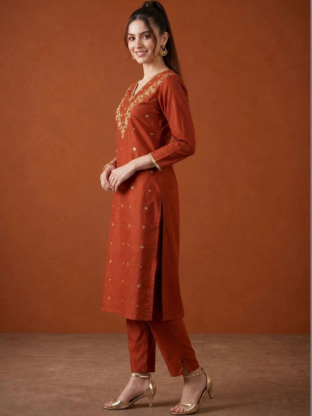 SAINOOR Women Ethnic Motifs Embroidered Regular Thread Work Kurta with Trousers & With Dupatta thumbnail 3