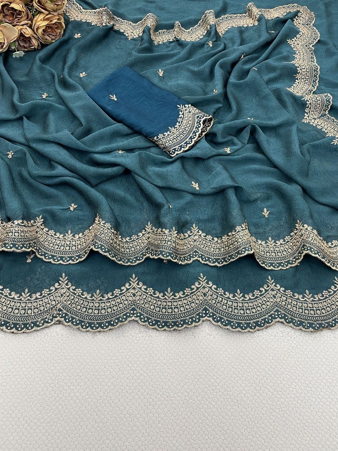 Vastra Drape Ethnic Motifs Embroidered Poly Georgette Saree thumbnail 4