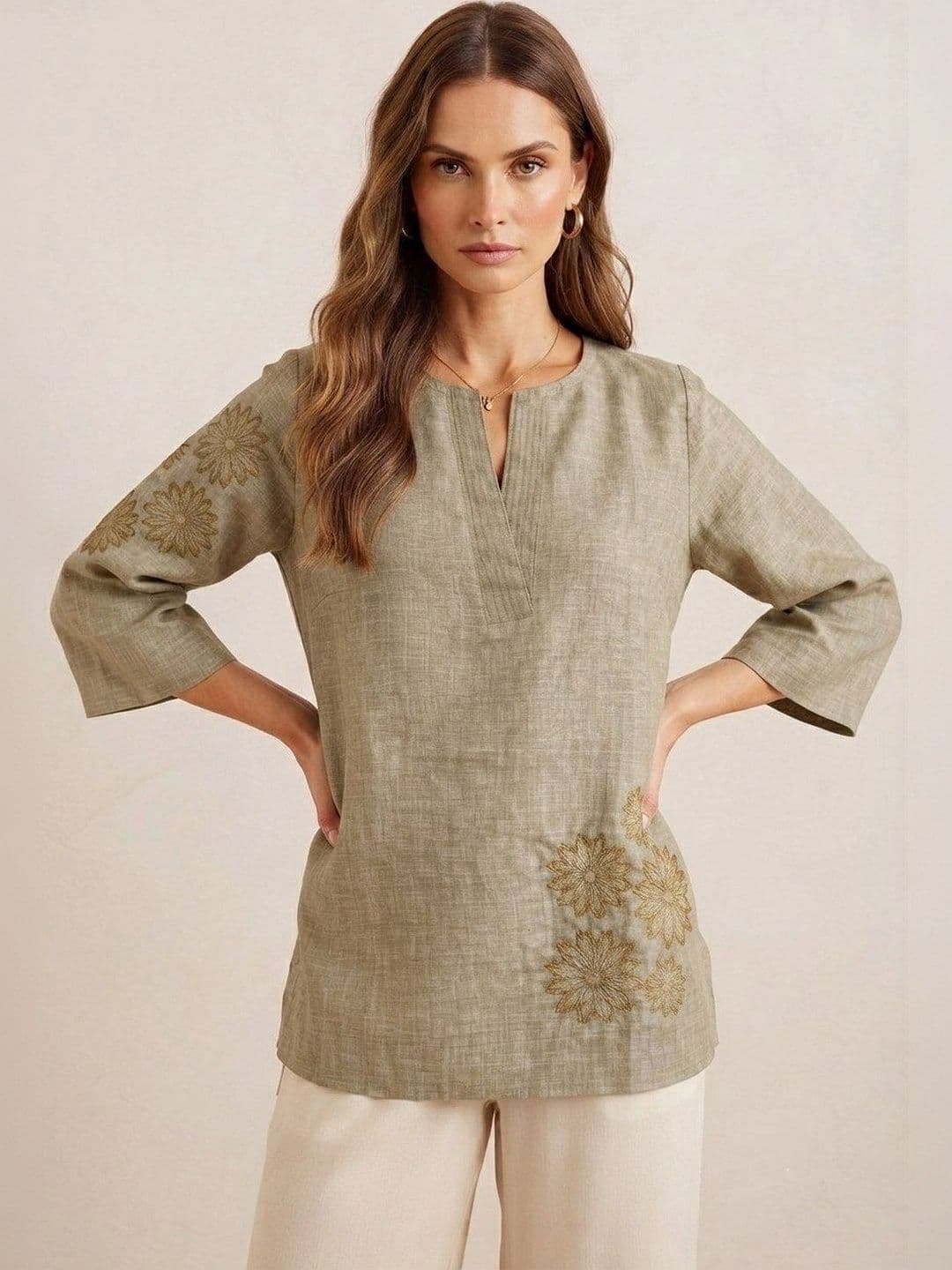 All about cotton Women Floral Embroidered Linen Top thumbnail 3